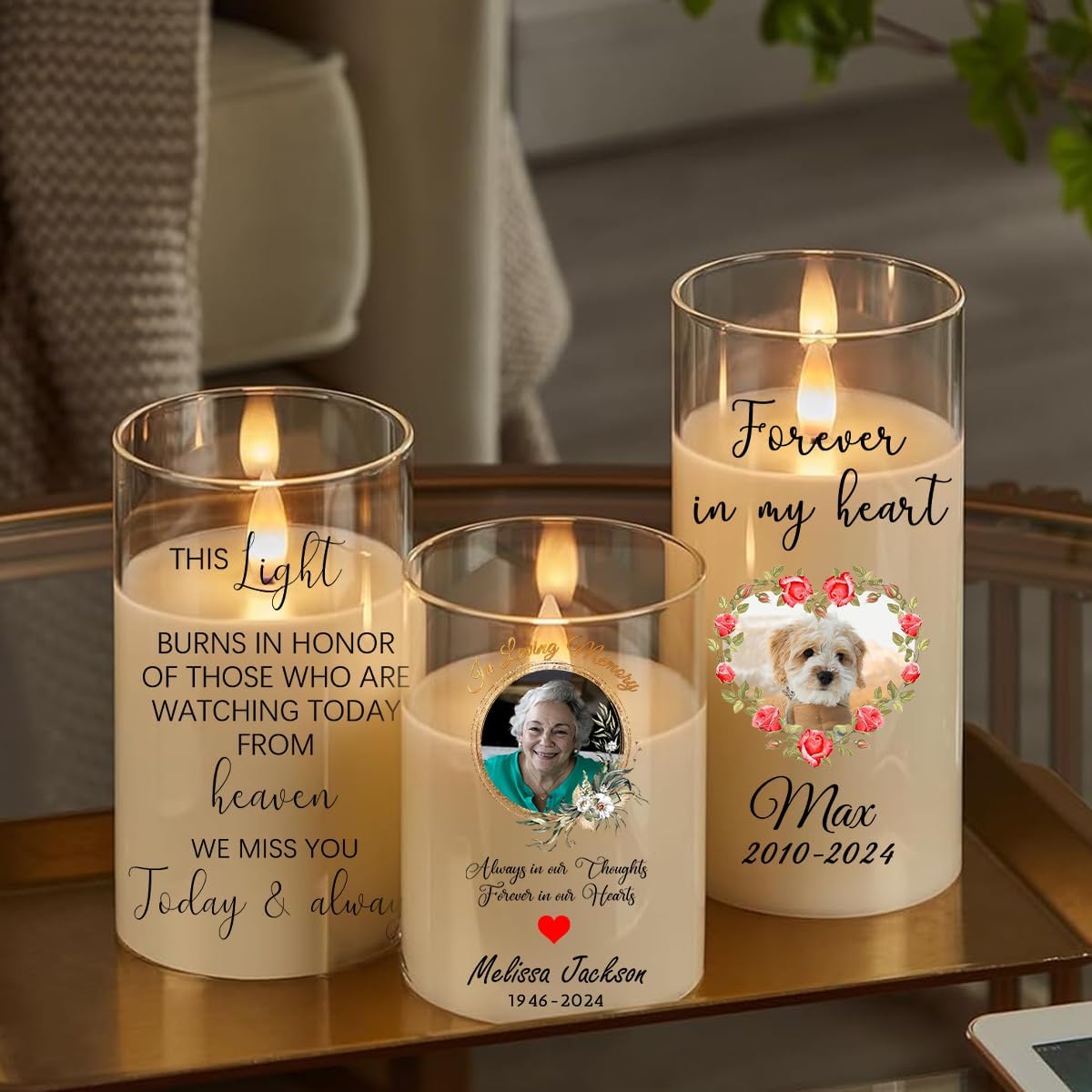 Personalised Photo Memorial Candle, Flameless RIP Candles with Custom Picture Name Date, Battery Operated LED Pillar Candles, In Memory of Loved One Sympathy Remembrance Gift Funeral LED Tea Lights