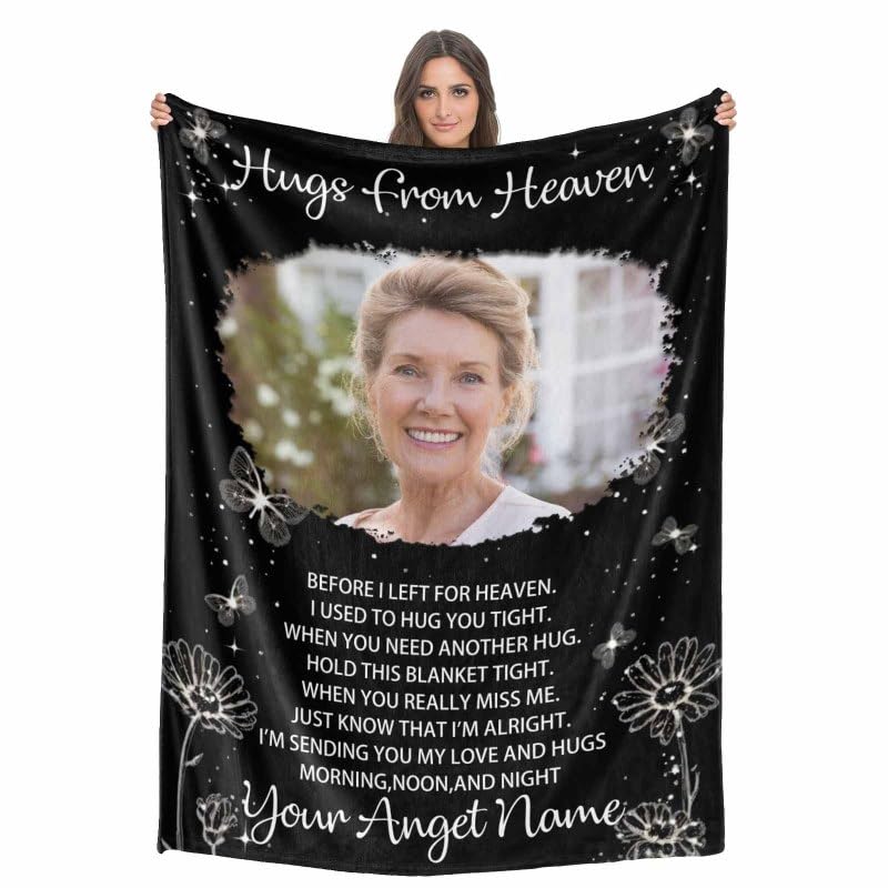 Custom Memorial Blanket with Photos for Loss of Loved One, Loving Memory Personalized Sympathy Blanket for Loss of Dad Mom Husband Wife Friend in Memory of Loved One Gifts, Made in USA