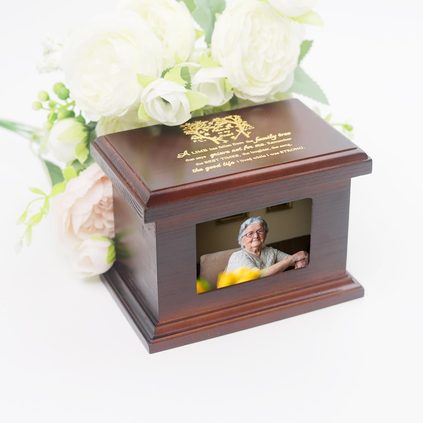5.5 Inch Small Wooden Memorial Urn with Photo Frame, Keepsake Urn Box for Human/Pet Ashes - Wing