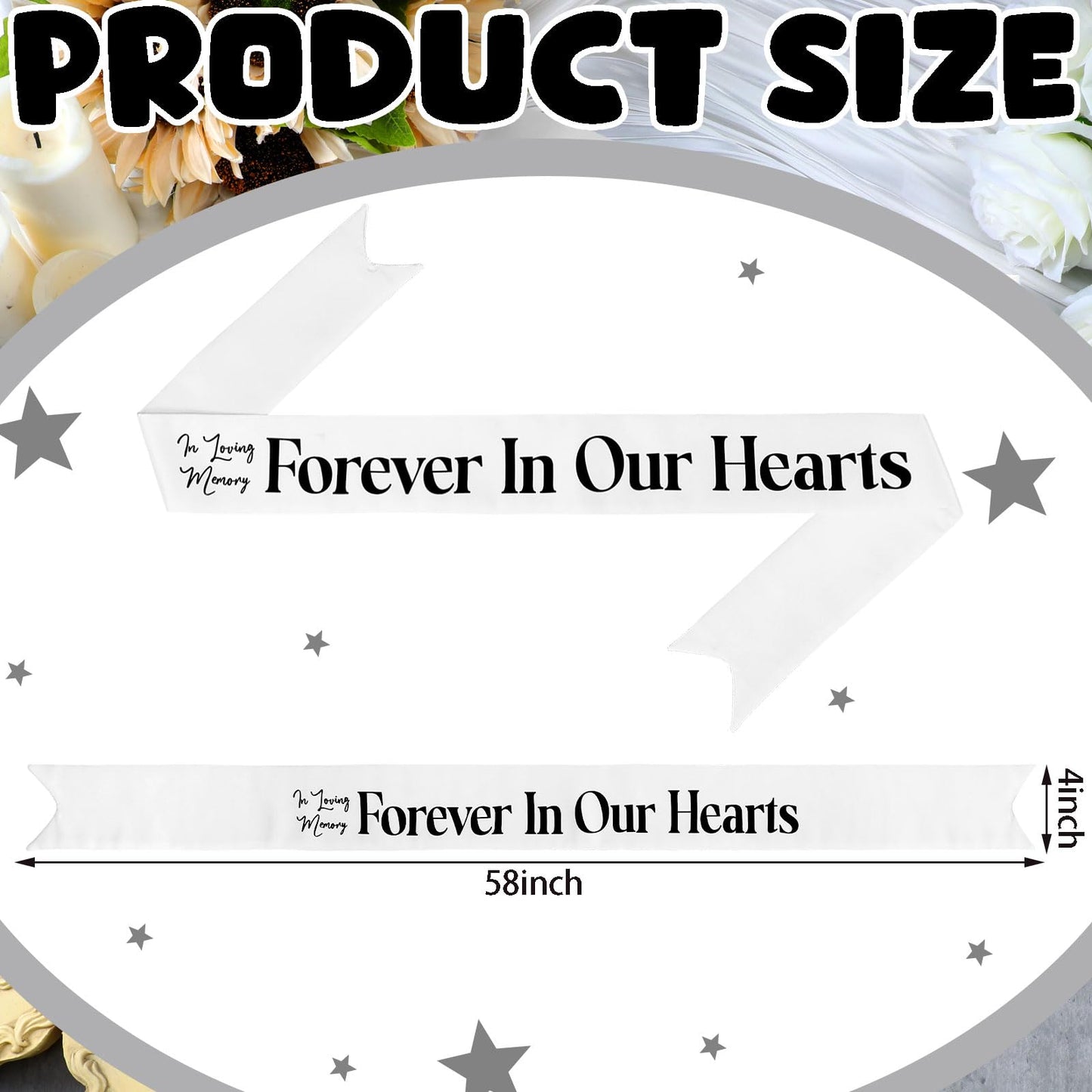 Funeral Sash Memorial Wreath Sash Funeral Ribbon Celebration of Life Ribbon for Casket or Wreath Flowers Memorial Service Honor The Loved Ones Memory 58x4''(White,Forever in Our Hearts)
