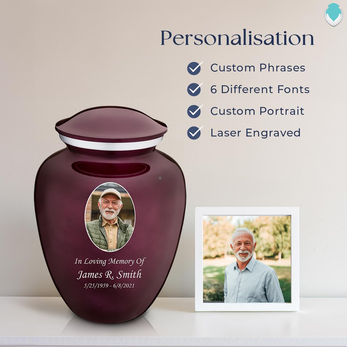 Geturns Embrace Adult Personalized Picture Cremation Urns for Human Ashes I Large Photo Black Funeral Urn for Men and Women I 200 lbs