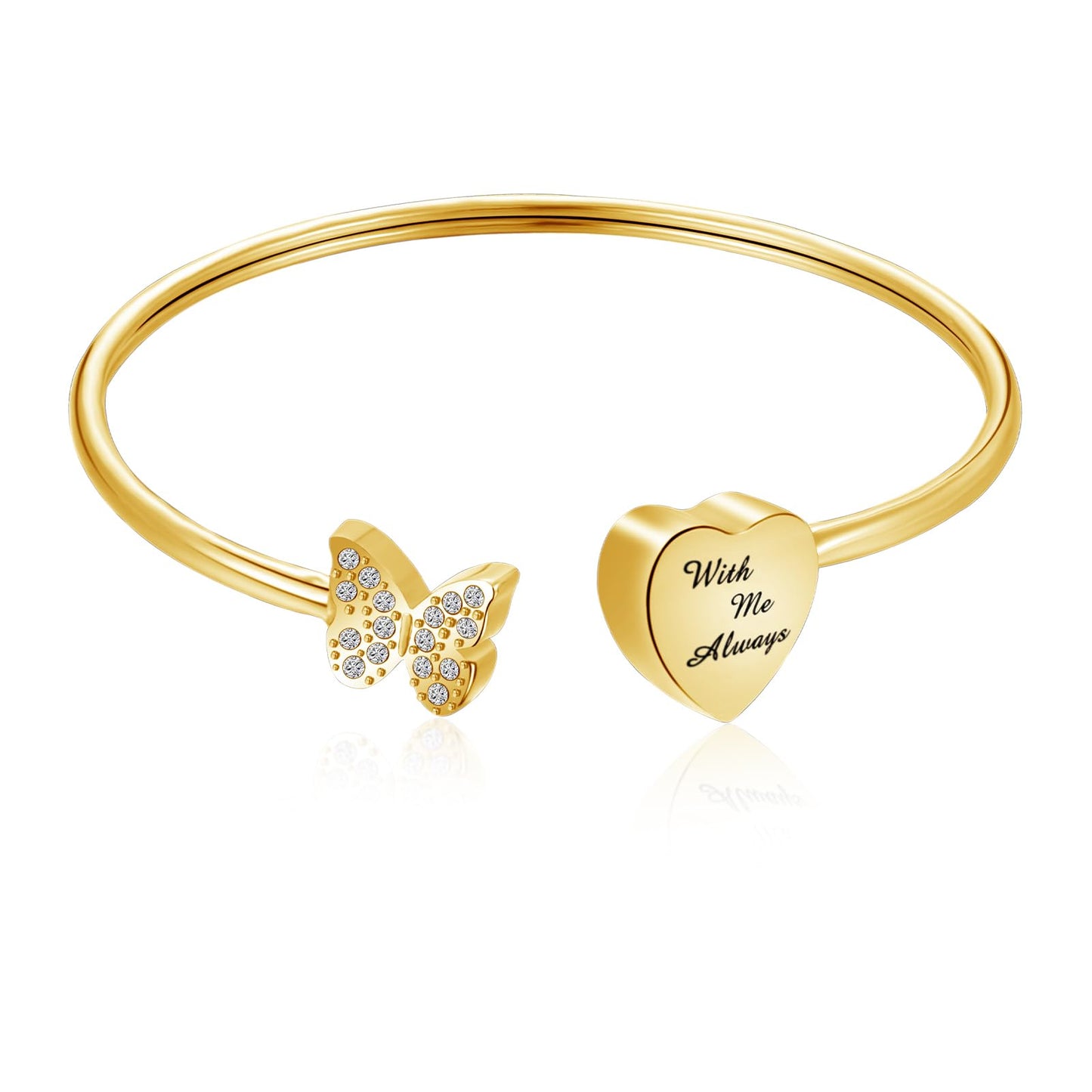 XIUDA Urn Bracelet for Human Ashes Butterfly Heart Ash Bracelet for Women Stainless Steel Openable Cuff Bangle Cremation Bracelet - Always in My Heart