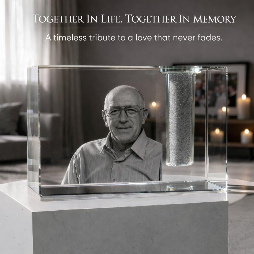 More Than an Urn – A Family Tribute Set of Custom 3D Crystal Photo Urn & Your Choice of Personalized Adult Cremation Urn For Human Ashes | Personalize The Set That Reflects Who They Truly Were -Medium