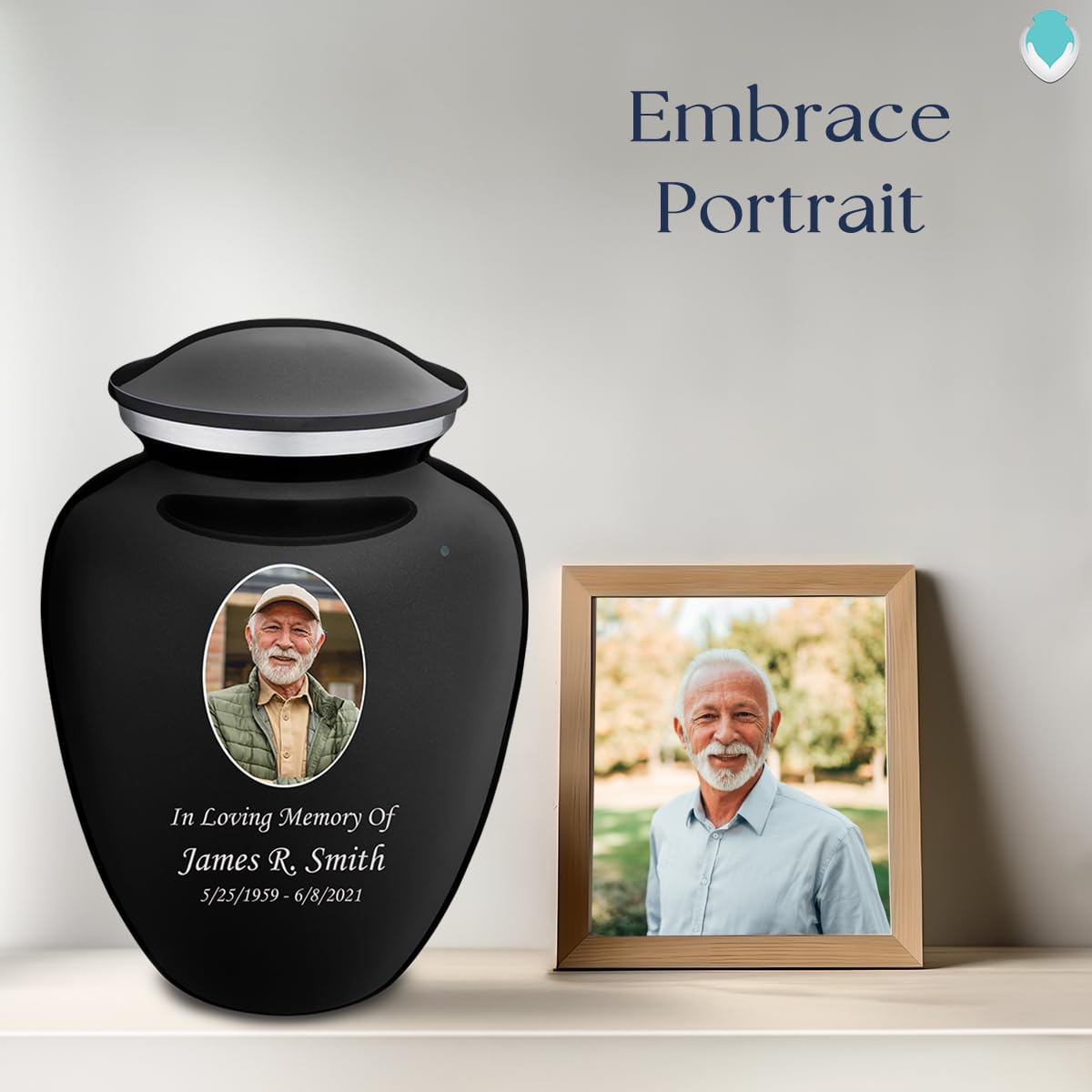 Geturns Embrace Adult Personalized Picture Cremation Urns for Human Ashes I Large Photo Black Funeral Urn for Men and Women I 200 lbs