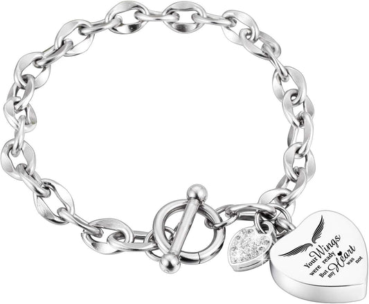 XIUDA Urn Bracelet for Ashes Cremation Bracelet Ashes Bracelet Heart Locket Holder Bangle Link Chain Women Men