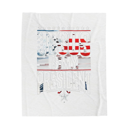Patriotic Velveteen Plush Blanket | 'Jesus is My President' Cozy Throw for Faith & Freedom