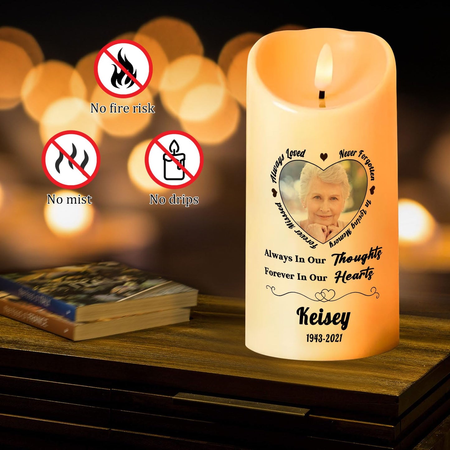 Personalized Photo 3D LED Candles Bereavement Gift Idea Custom Flameless Candles for Loss of Loved One Dad Mom Husband Wife Friend