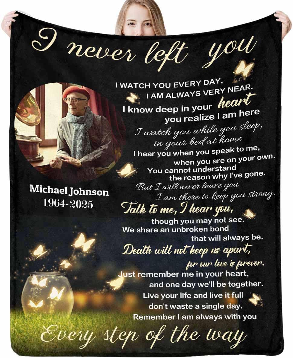 Custom Memorial Blanket with Photos for Loss of Mom Dad Son Daughter, Customized Memory Gift of Departed Loved Ones Gifts, Made in USA