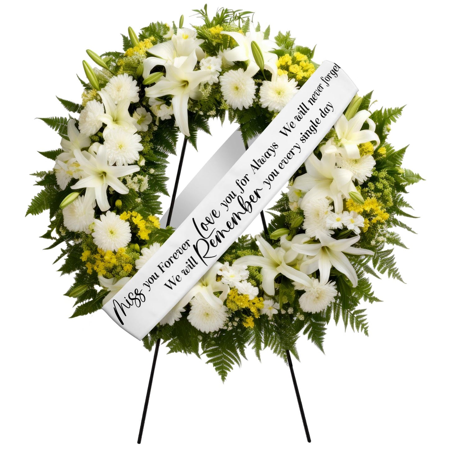 Funeral Sash Memorial Wreath Sash Funeral Ribbon Celebration of Life Ribbon for Casket or Wreath Flowers Memorial Service Honor The Loved Ones Memory 58x4''(White,Forever in Our Hearts)