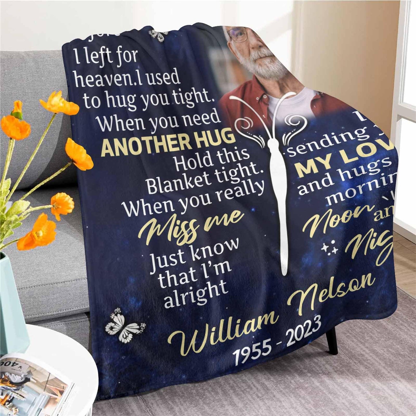 Custom Memorial Blanket with Photos for Loss of Loved One, Loving Memory Personalized Sympathy Blanket for Loss of Dad Mom Husband Wife Friend in Memory of Loved One Gifts, Made in USA