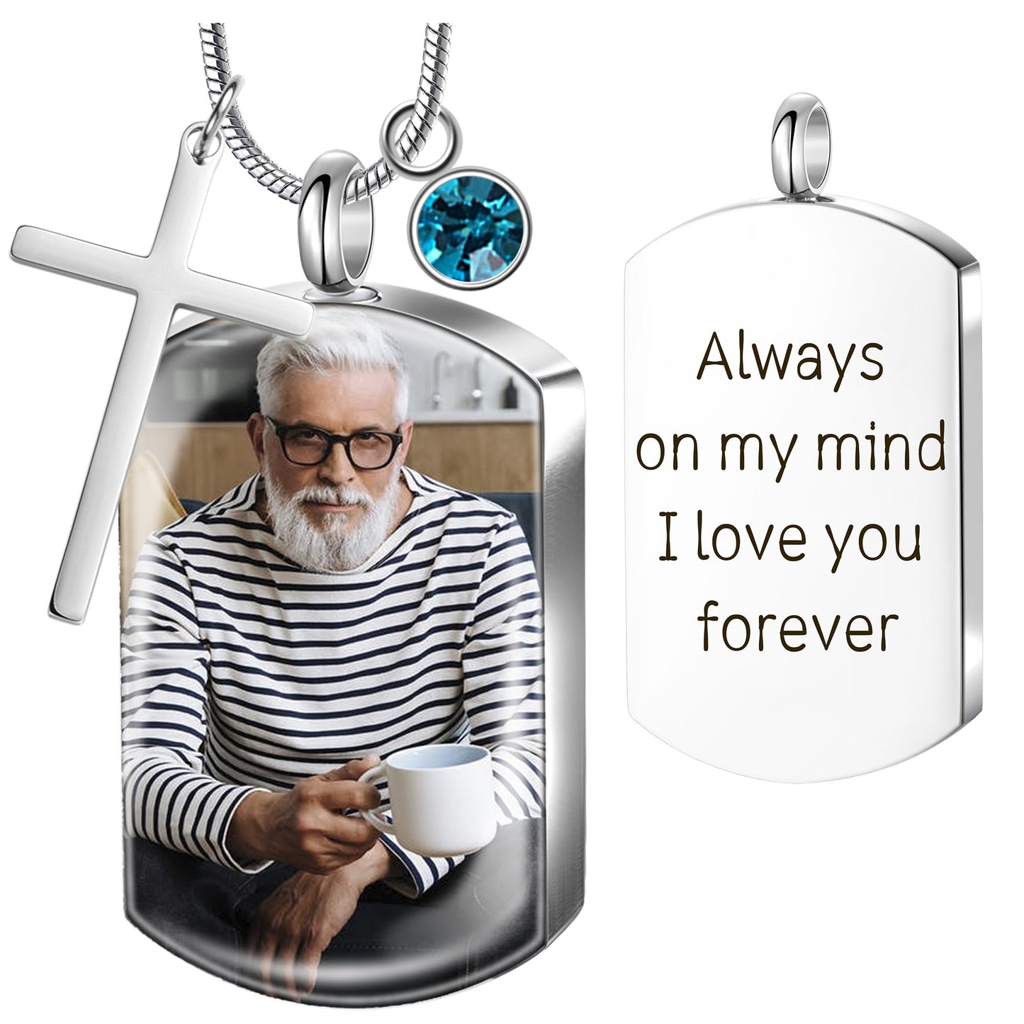 Fanery Sue Personalized Ashes Necklace for Women Men Custom Engraving Photo & Text Cremation Jewelry Urn Necklace for Ashes Memorial Keepsake for Loss Loved One