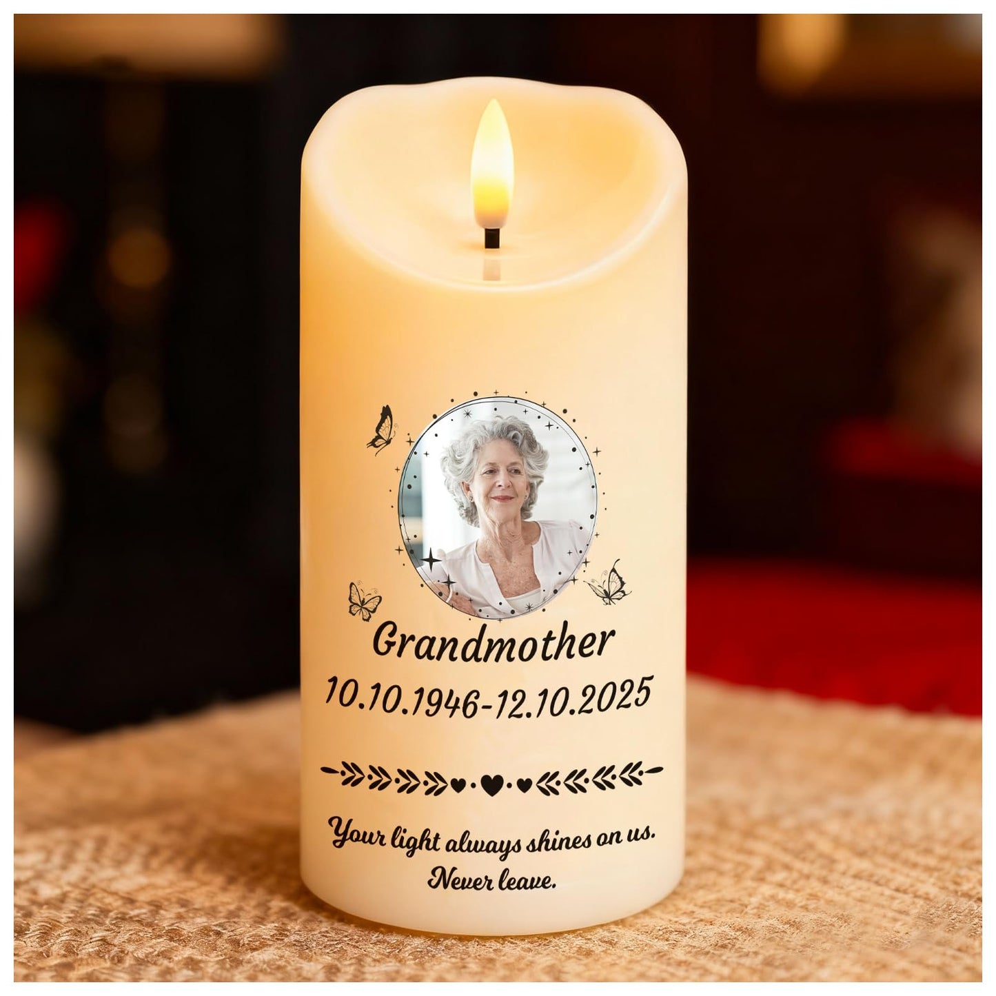 Personalized Memorial Candles for Loss of Loved One, Custom Memorial Flamless LED Candle with Photo Name, Sympathy Gifts for Loss of Mom Dad Deceased