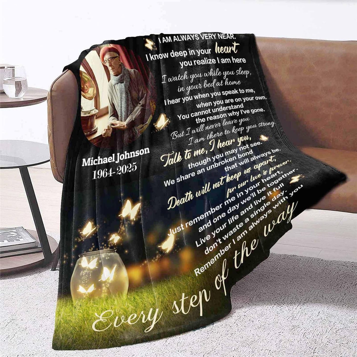 Custom Memorial Blanket with Photos for Loss of Mom Dad Son Daughter, Customized Memory Gift of Departed Loved Ones Gifts, Made in USA