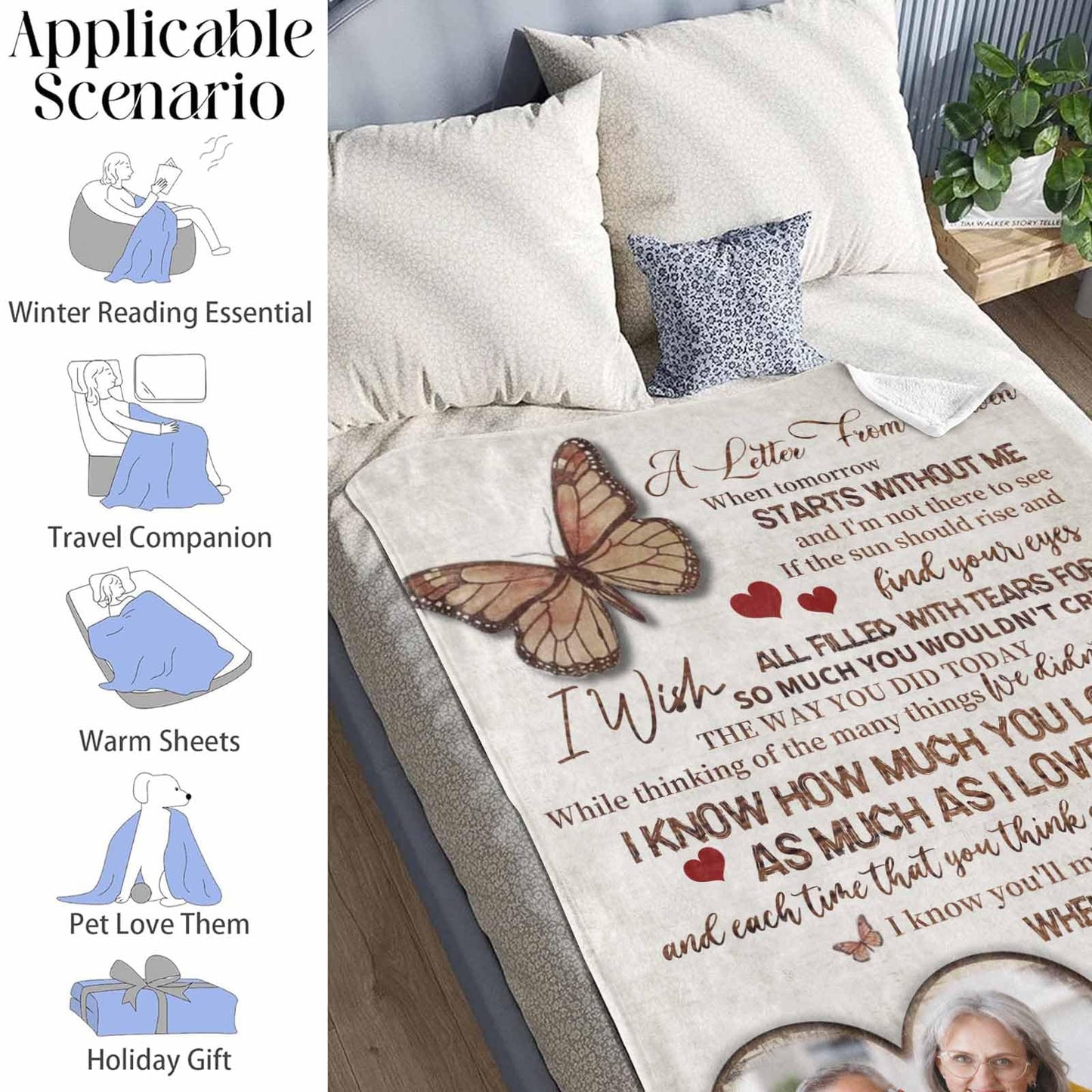 Custom Memorial Blanket with Photos for Loss of Loved One, Loving Memory Personalized Sympathy Blanket for Loss of Dad Mom Husband Wife Friend in Memory of Loved One Gifts, Made in USA
