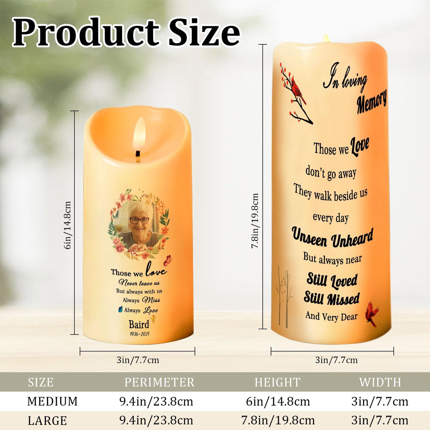 Personalized Photo 3D LED Candles Bereavement Gift Idea Custom Flameless Candles for Loss of Loved One Dad Mom Husband Wife Friend