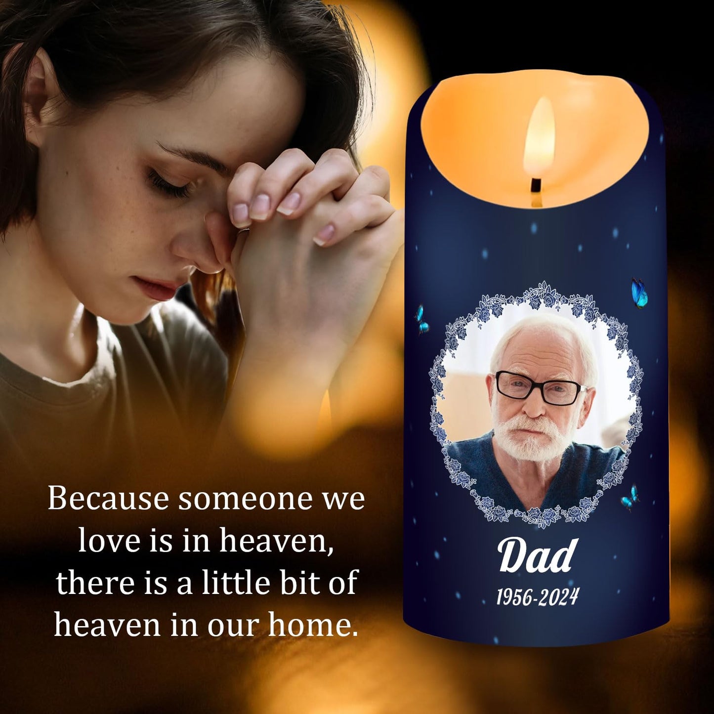 Personalized Photo 3D LED Candles Bereavement Gift Idea Custom Flameless Candles for Loss of Loved One Dad Mom Husband Wife Friend