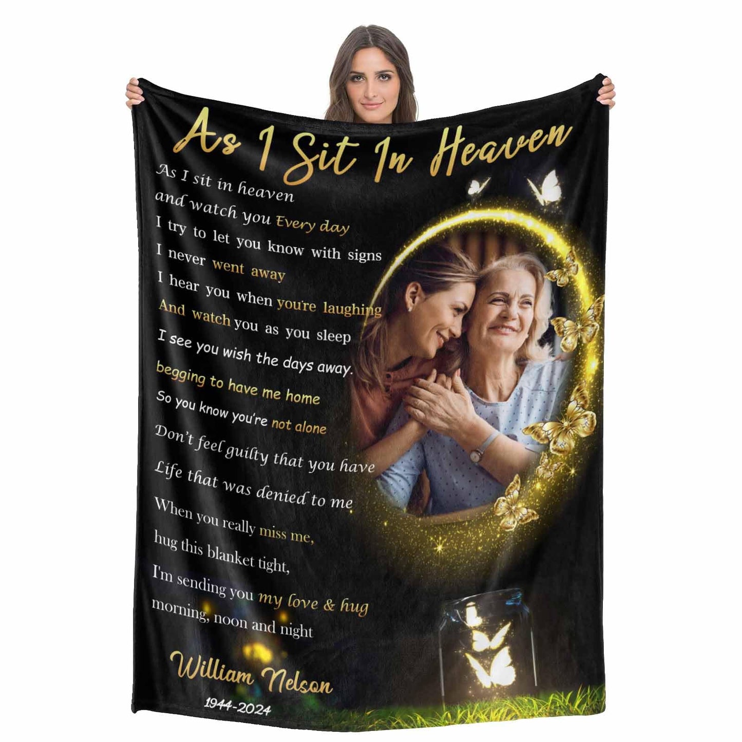 Custom Memorial Blanket with Photos for Loss of Loved One, Loving Memory Personalized Sympathy Blanket for Loss of Dad Mom Husband Wife Friend in Memory of Loved One Gifts, Made in USA
