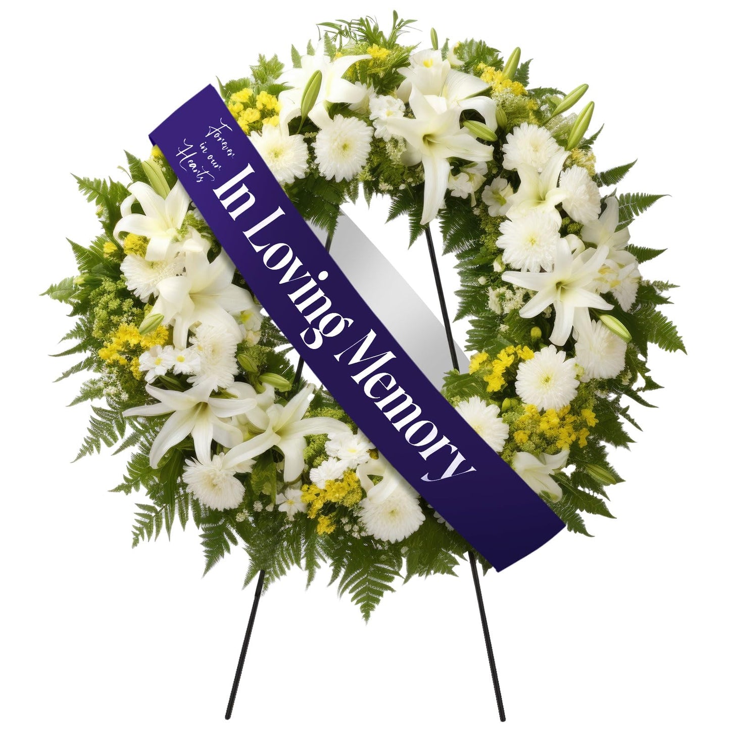 Funeral Sash Memorial Wreath Sash Funeral Ribbon Celebration of Life Ribbon for Casket or Wreath Flowers Memorial Service Honor The Loved Ones Memory 58x4''(White,Forever in Our Hearts)