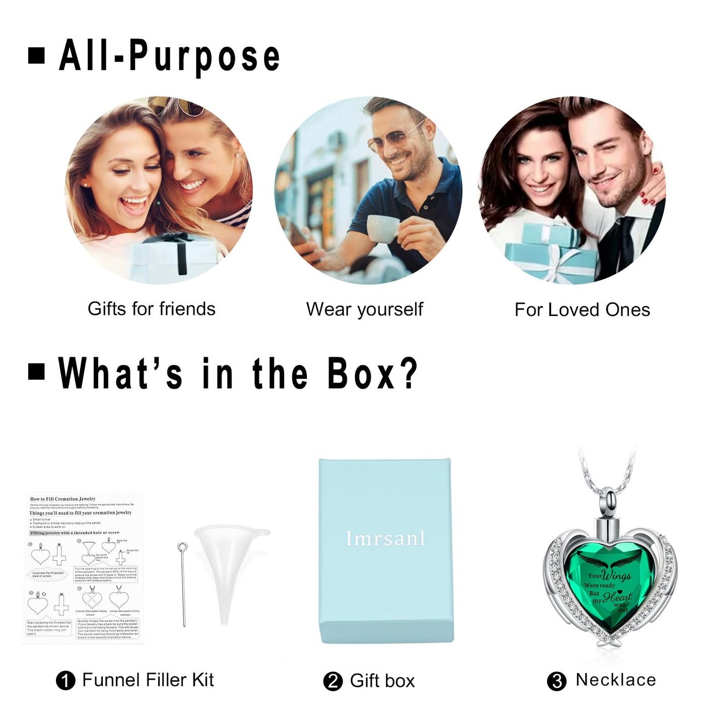 Imrsanl Cremation Jewelry for Ashes Pendant - Crystal Heart Urn Necklace with Mini Keepsake Urn Memorial Ash Jewelry