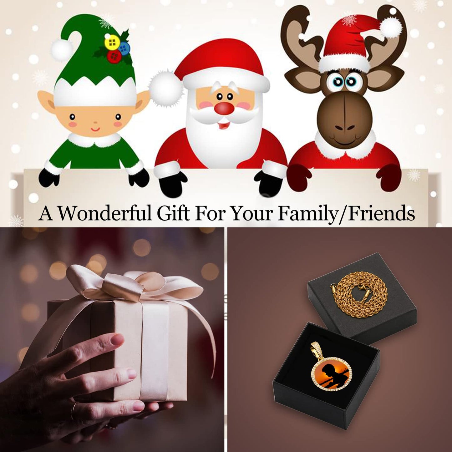 YIMERAIRE Personalized Picture Pendant Necklace Blank Picture Pendant Charm Iced Out Round Angel Wings Pendant with Rope Chain for Women and Men