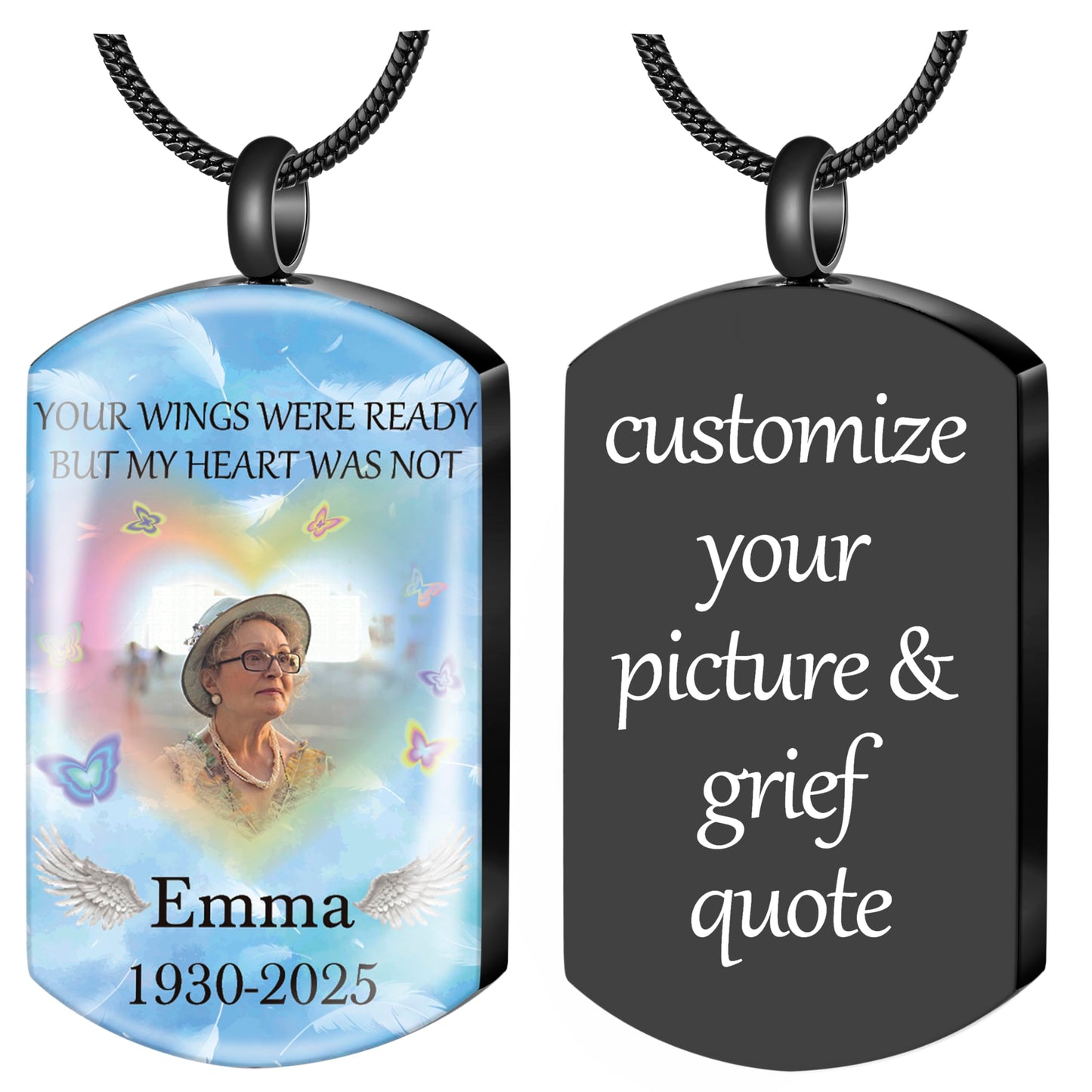 Fanery Sue Personalized Ashes Necklace for Women Men Custom Engraving Photo & Text Cremation Jewelry Urn Necklace for Ashes Memorial Keepsake for Loss Loved One