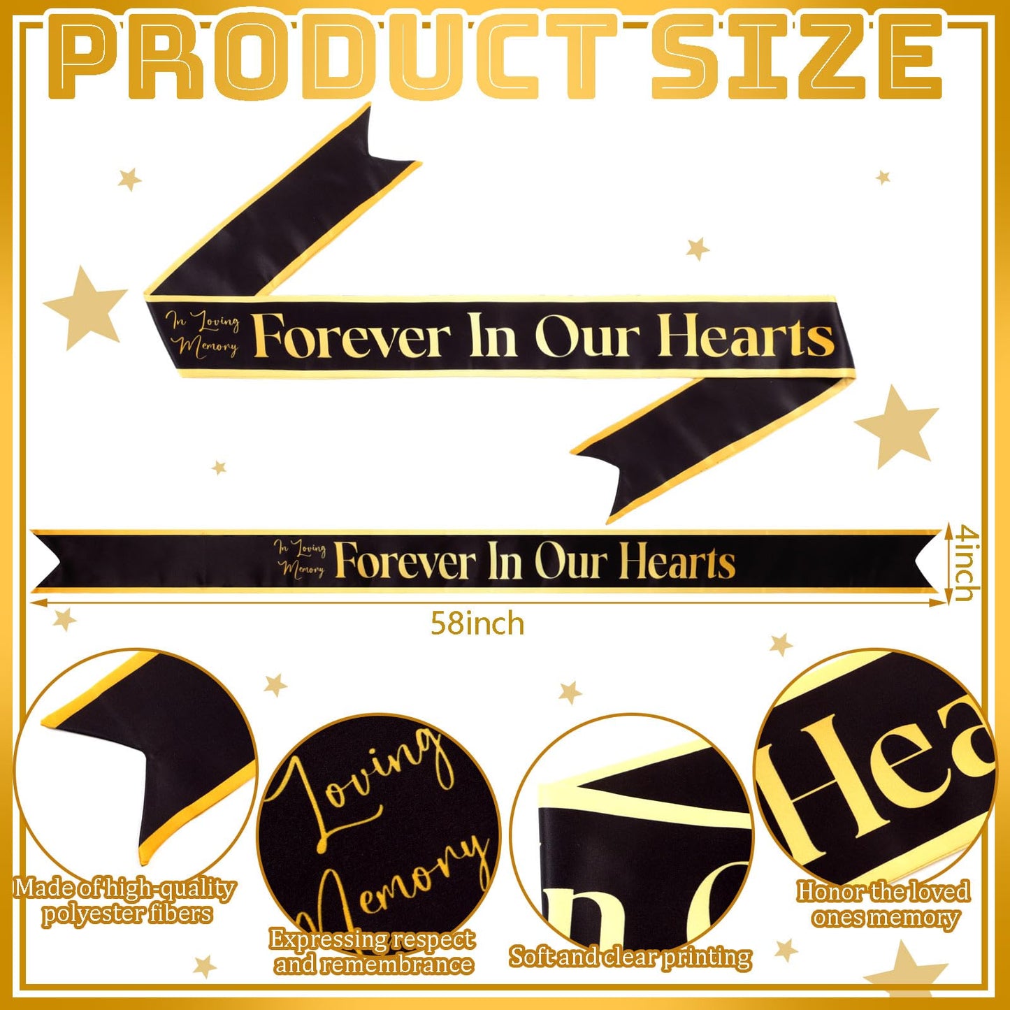Funeral Sash Memorial Wreath Sash Funeral Ribbon Celebration of Life Ribbon for Casket or Wreath Flowers Memorial Service Honor The Loved Ones Memory 58x4''(White,Forever in Our Hearts)