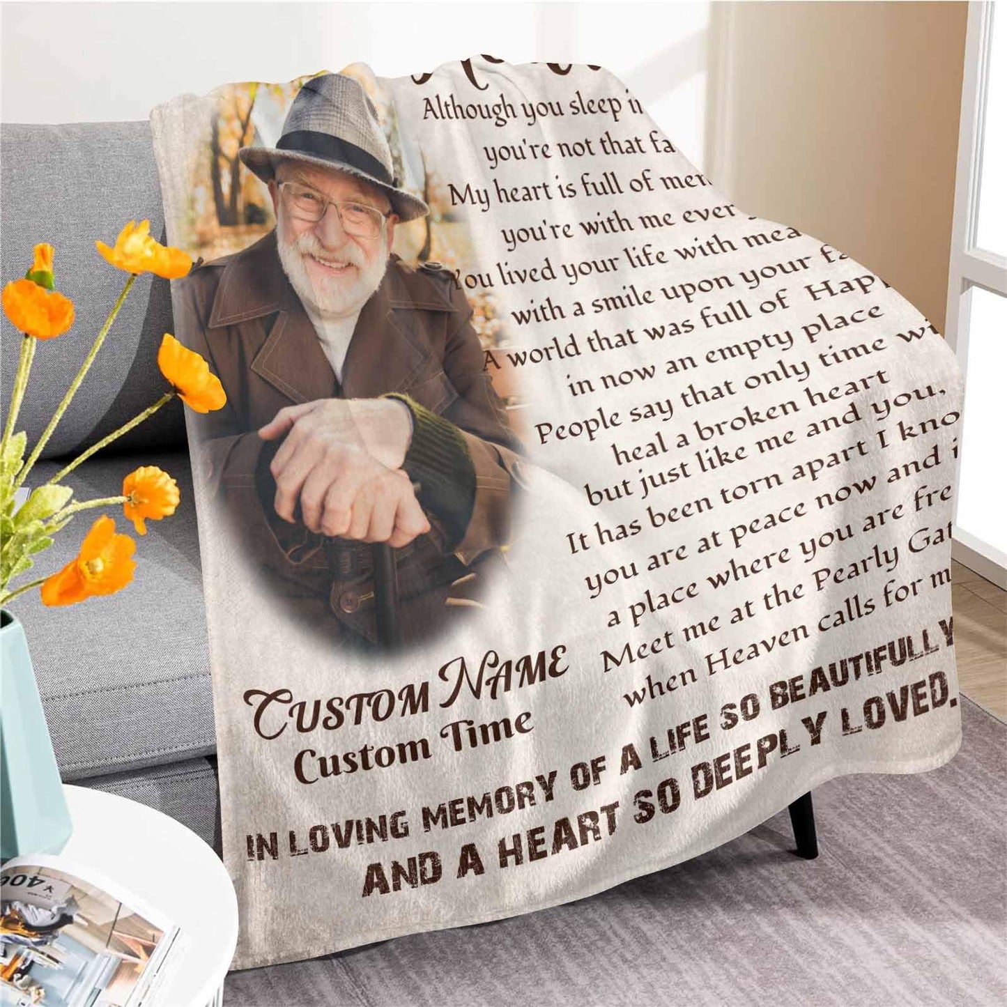 Custom Memorial Blanket with Photos for Loss of Loved One, Loving Memory Personalized Sympathy Blanket for Loss of Dad Mom Husband Wife Friend in Memory of Loved One Gifts, Made in USA