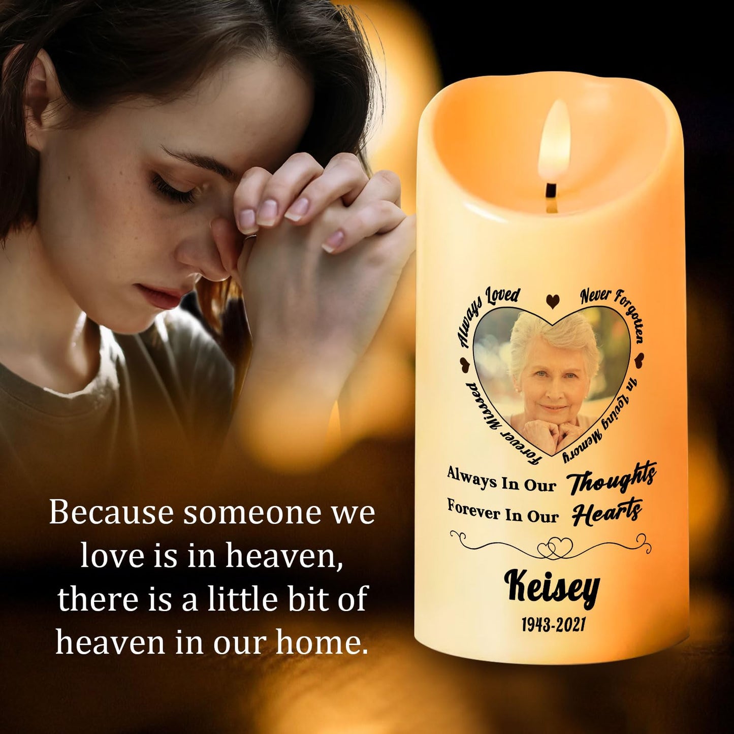 Personalized Photo 3D LED Candles Bereavement Gift Idea Custom Flameless Candles for Loss of Loved One Dad Mom Husband Wife Friend