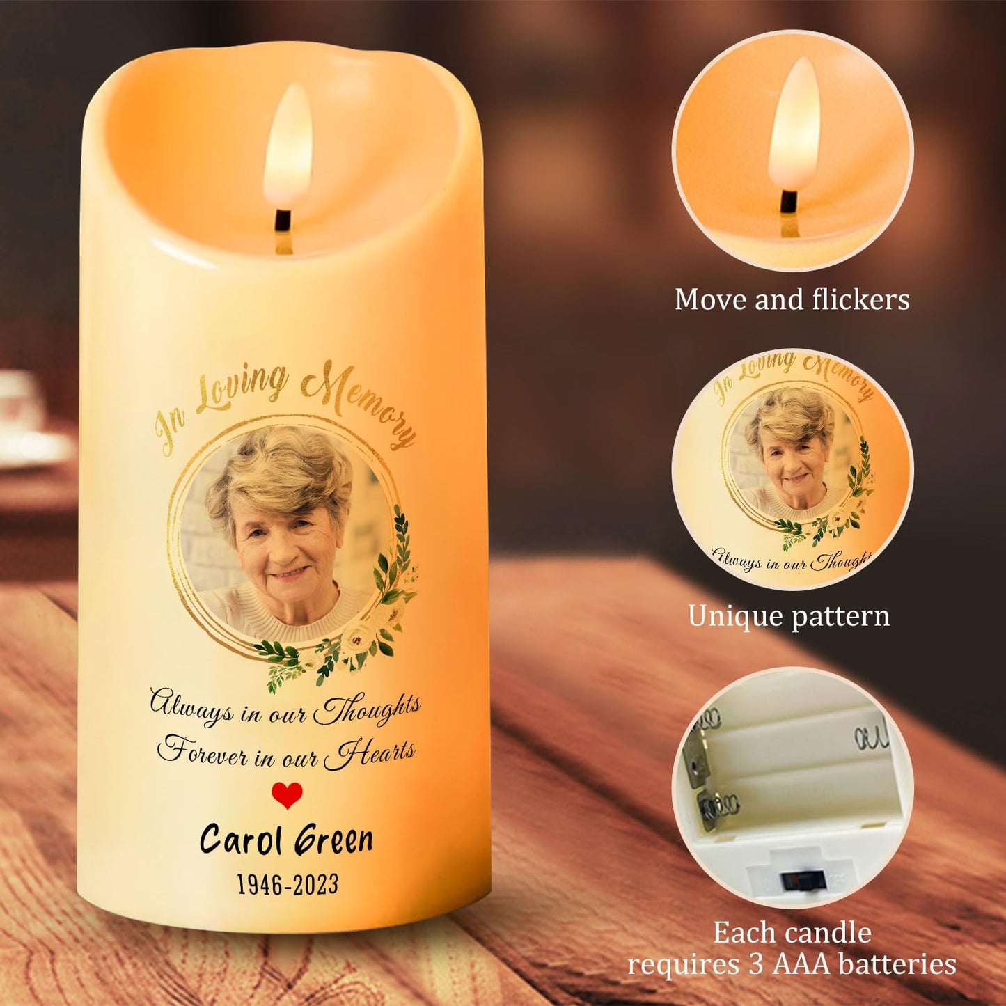Personalized Photo 3D LED Candles Bereavement Gift Idea Custom Flameless Candles for Loss of Loved One Dad Mom Husband Wife Friend