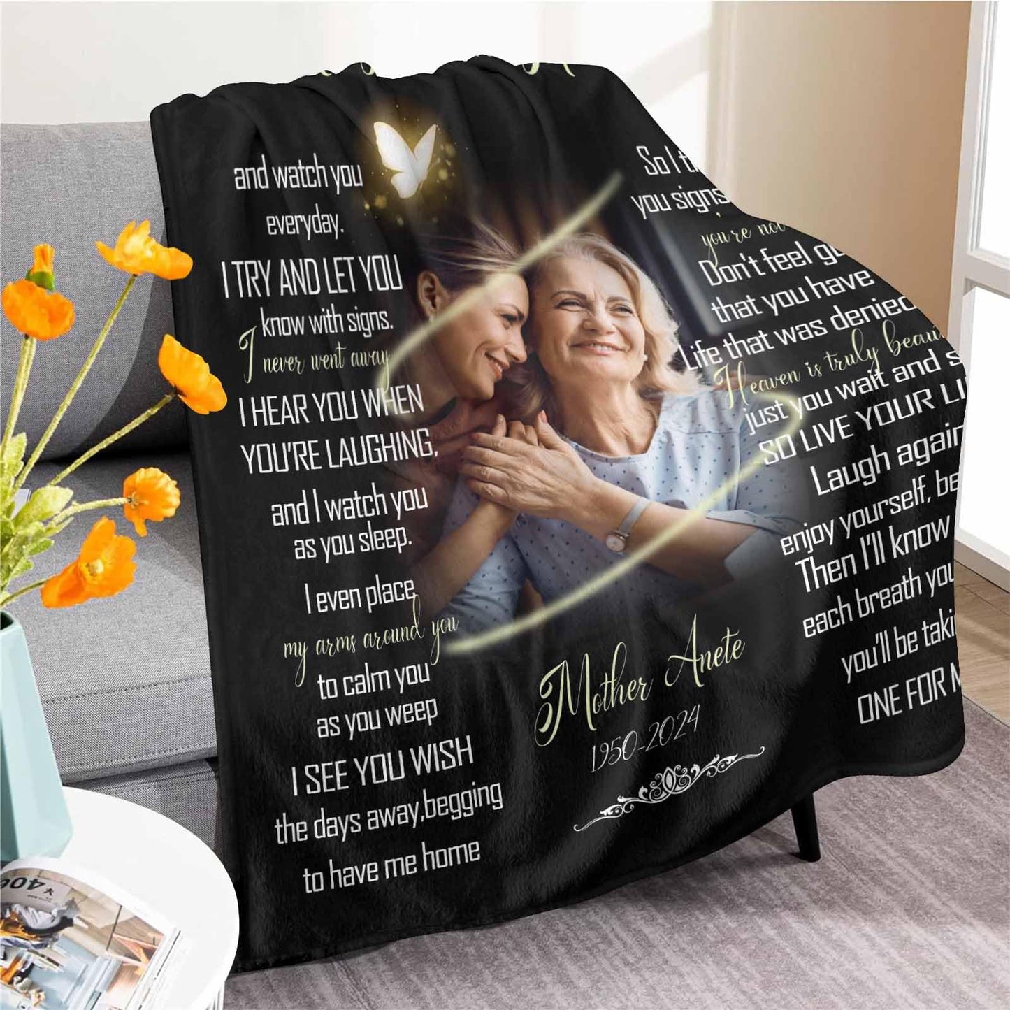 Custom Memorial Blanket with Photos for Loss of Loved One, Loving Memory Personalized Sympathy Blanket for Loss of Dad Mom Husband Wife Friend in Memory of Loved One Gifts, Made in USA