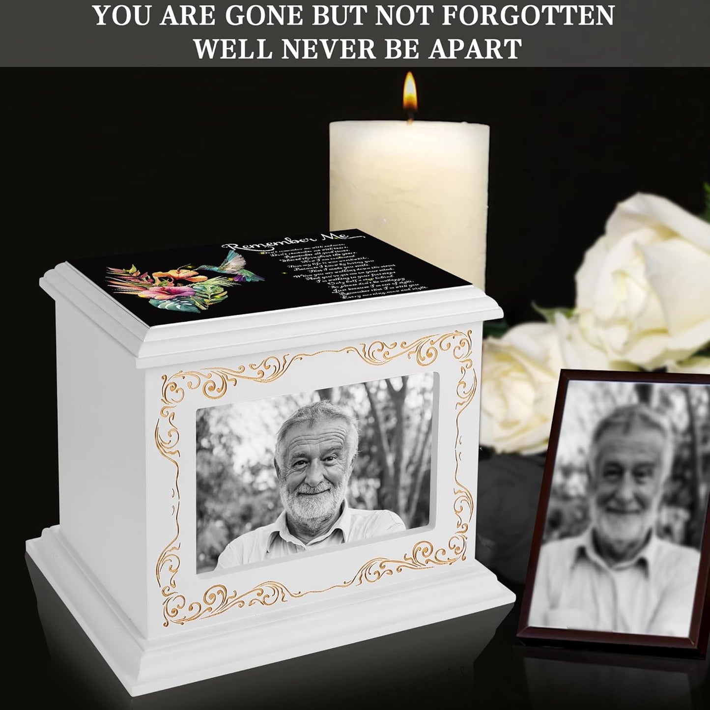 Cremation Urns for Human Ashes Adult Male or Female, Funeral Memorial Urns for Ashes with Photo Frame, Wooden Urns Box and Casket for Men Women, Burial Urn for Adults Up to 200 IBS