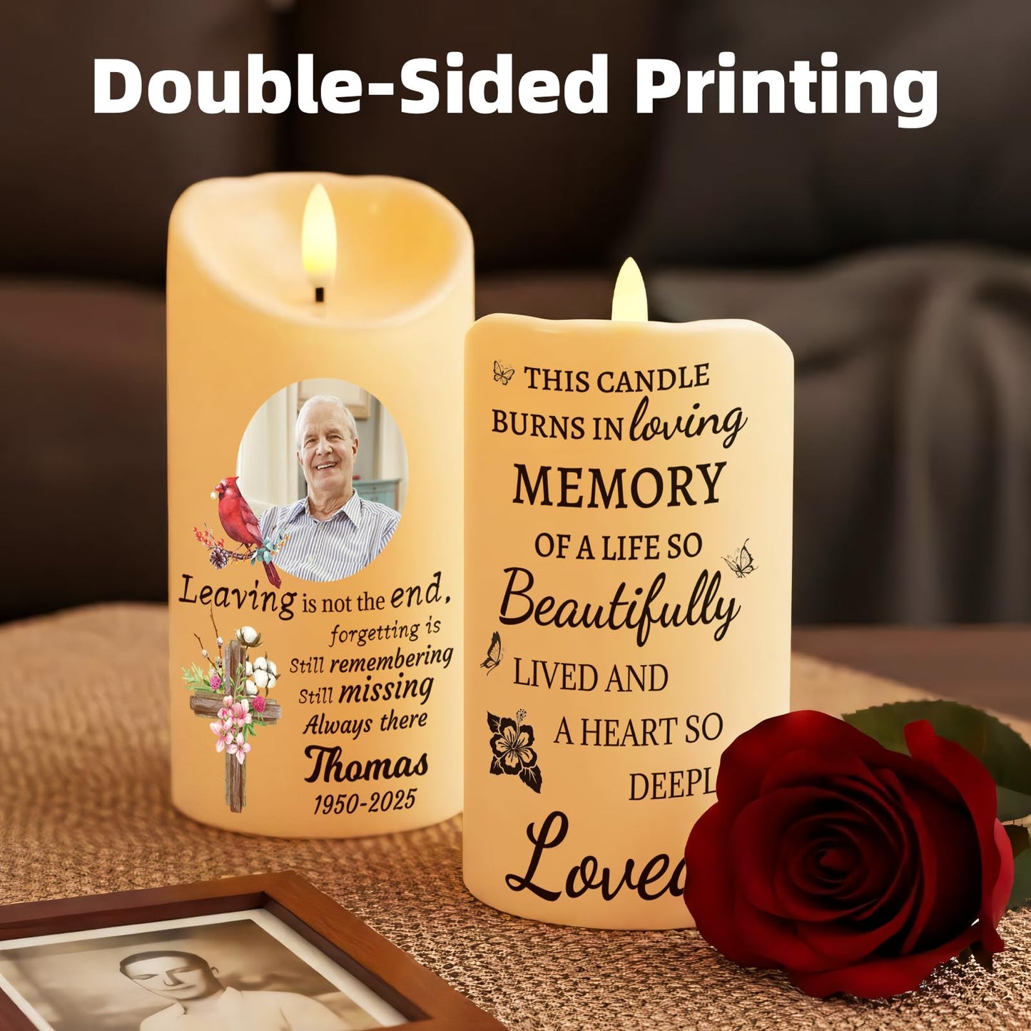 Personalized Memorial Candles for Loss of Loved One, Custom Memorial Flamless LED Candle with Photo Name, Sympathy Gifts for Loss of Mom Dad Deceased