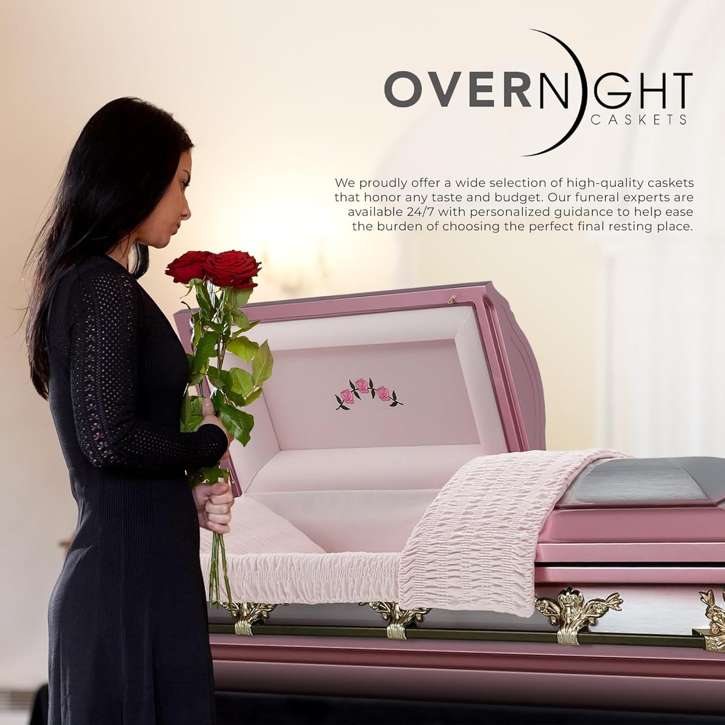 Overnight Caskets Spartan Collection Funeral Casket White with White Interior - 20 Gauge Steel - Fully Appointed Adult Casket - Coffin Featuring a Crepe Interior Lining with Pillow and Throw Set