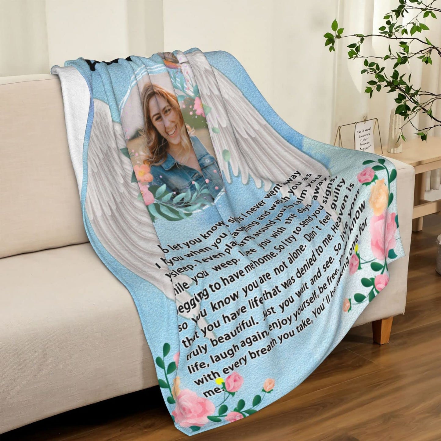 Custom Memorial Blanket with Photo for Loss of Loved One, Memorial Gifts for Loss of Mom Dad, Personalized Sympathy Bereavement Remembrance Grieving Gifts for Loss of Daughter Son