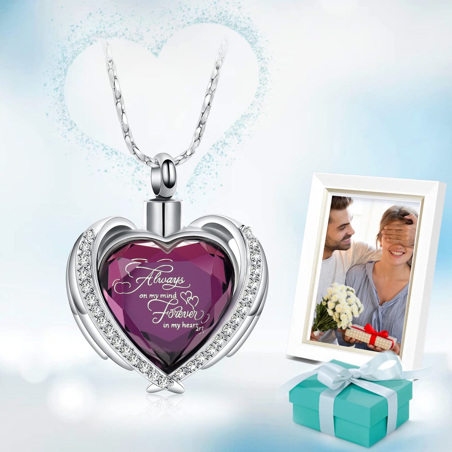 Imrsanl Cremation Jewelry for Ashes Pendant - Crystal Heart Urn Necklace with Mini Keepsake Urn Memorial Ash Jewelry