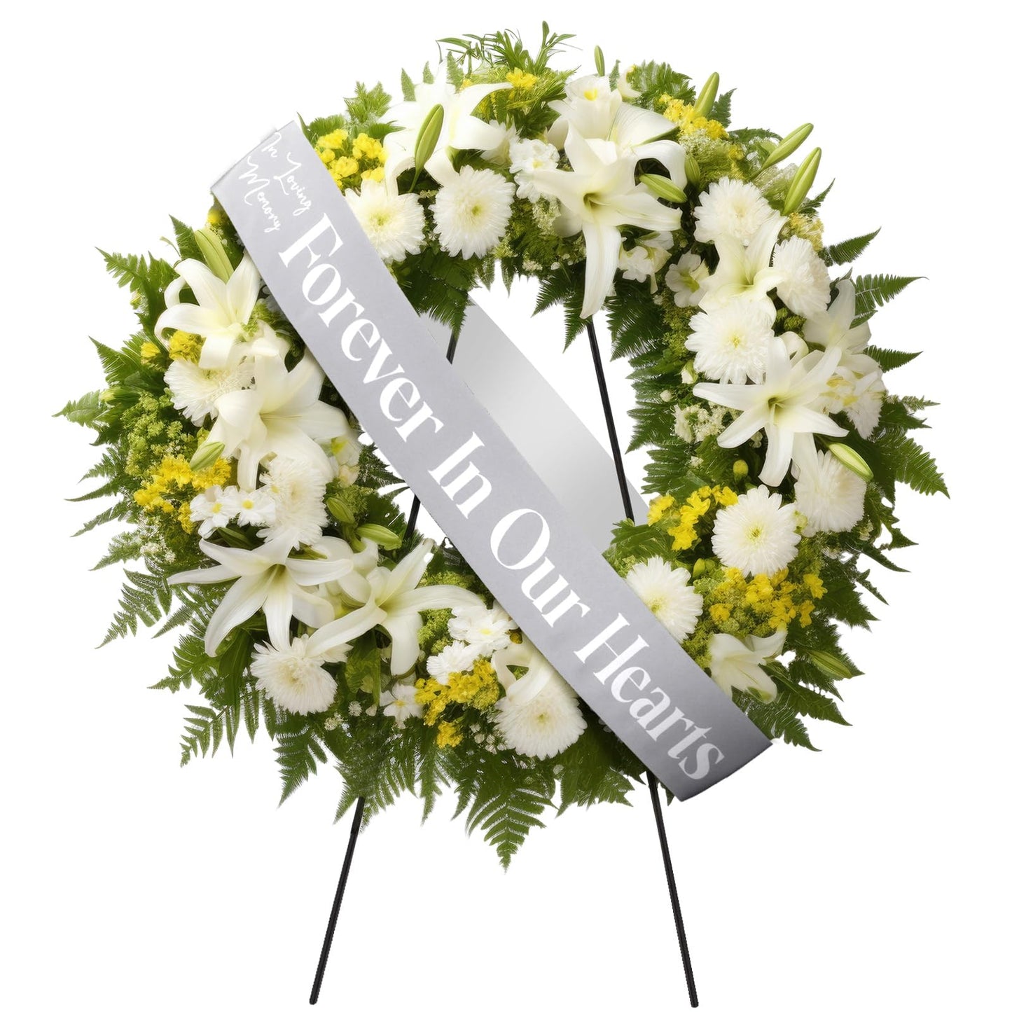 Funeral Sash Memorial Wreath Sash Funeral Ribbon Celebration of Life Ribbon for Casket or Wreath Flowers Memorial Service Honor The Loved Ones Memory 58x4''(White,Forever in Our Hearts)