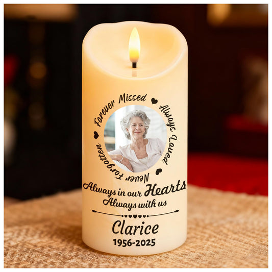 Personalized Memorial Candles for Loss of Loved One, Custom Memorial Flamless LED Candle with Photo Name, Sympathy Gifts for Loss of Mom Dad Deceased
