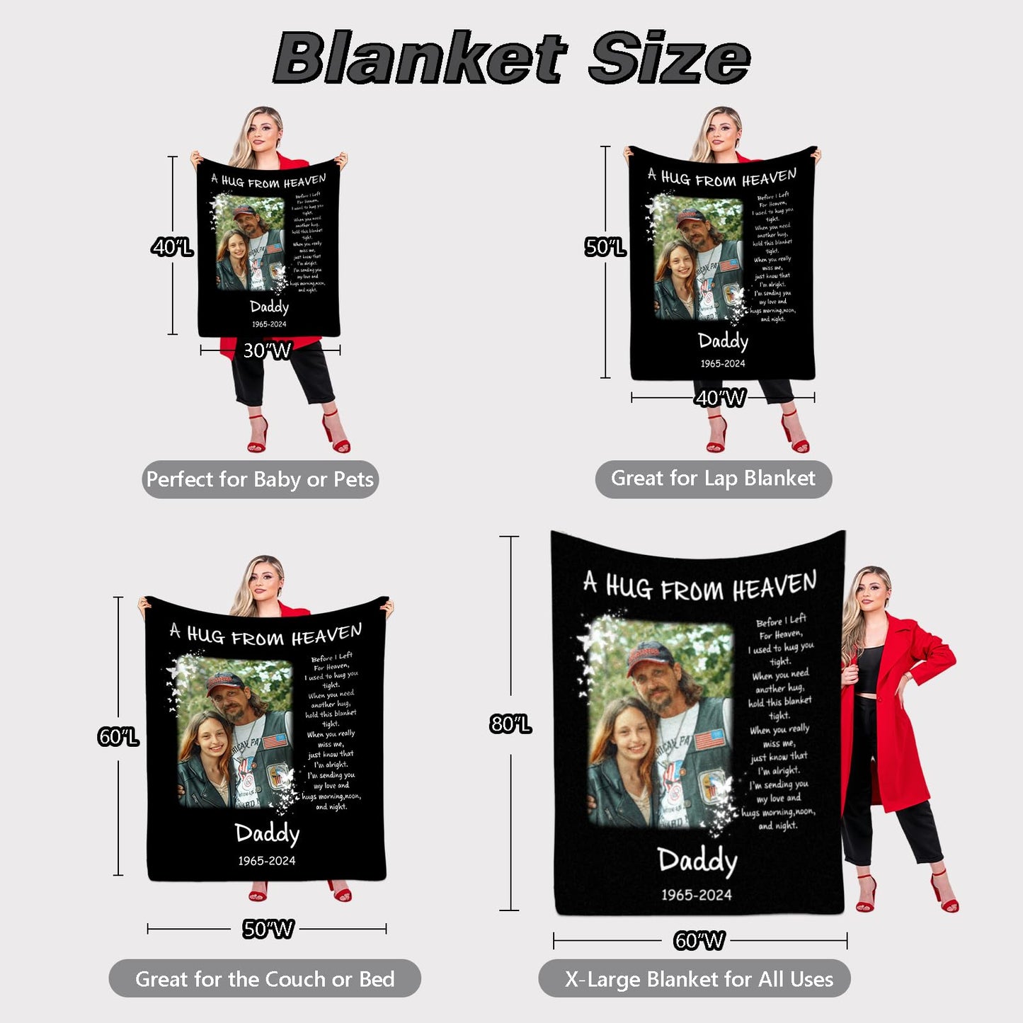 Custom Memorial Blanket with Photo for Loss of Loved One, Memorial Gifts for Loss of Mom Dad, Personalized Sympathy Bereavement Remembrance Grieving Gifts for Loss of Daughter Son