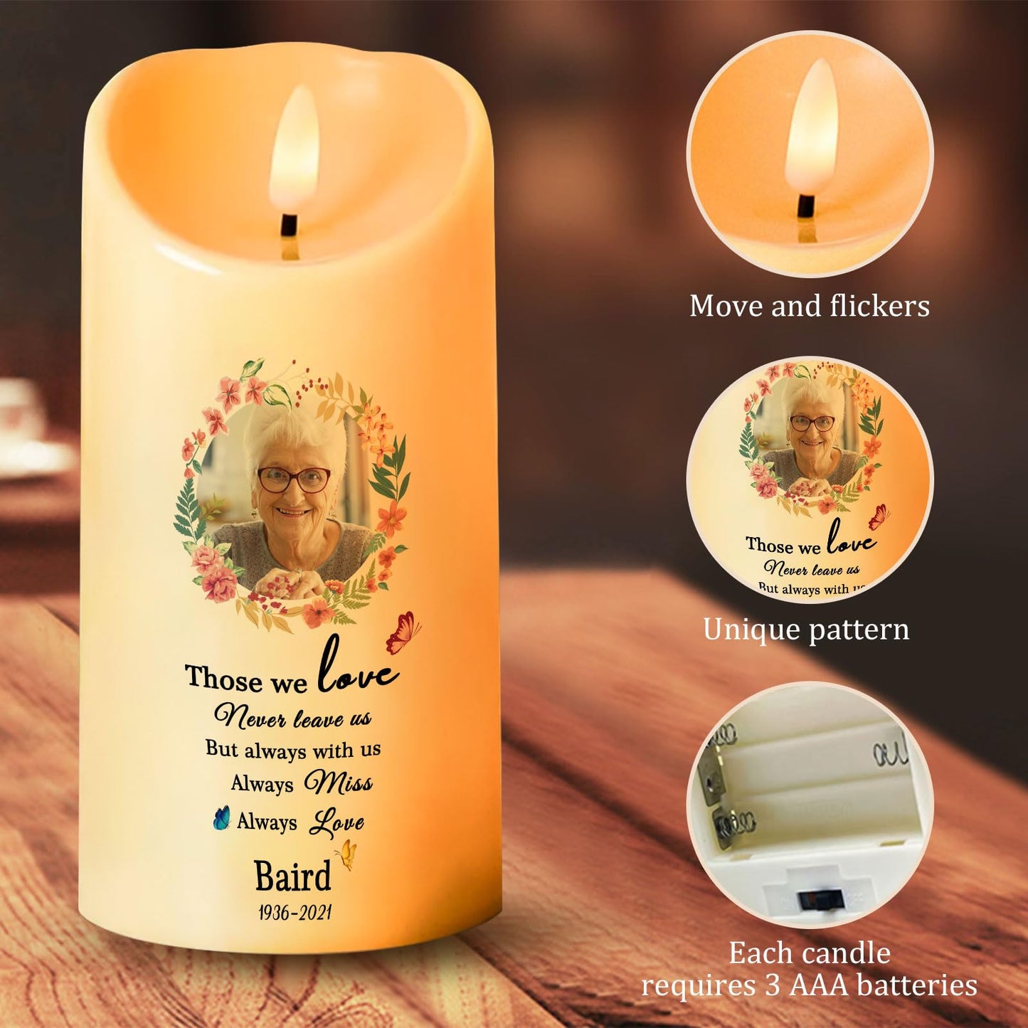 Personalized Photo 3D LED Candles Bereavement Gift Idea Custom Flameless Candles for Loss of Loved One Dad Mom Husband Wife Friend