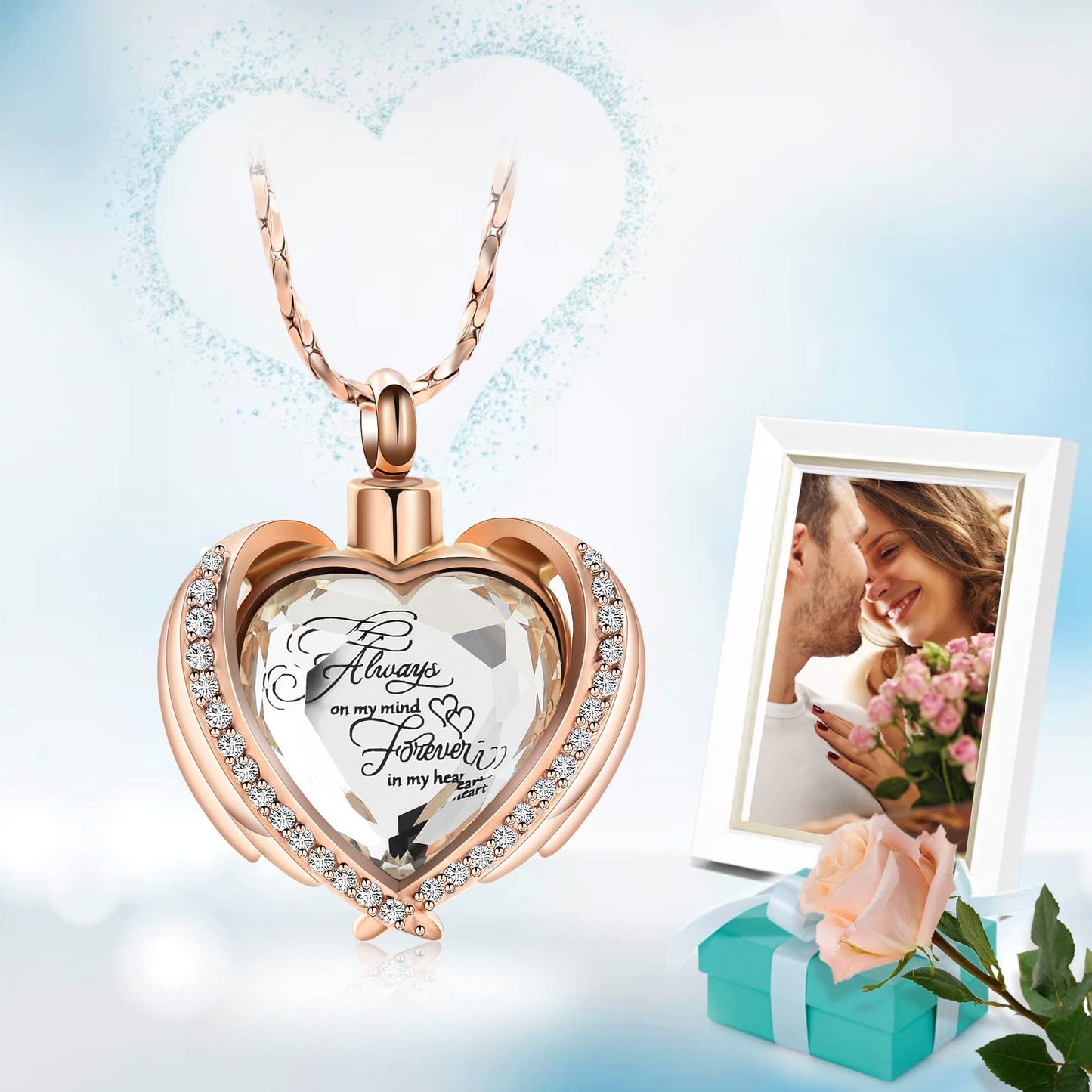Imrsanl Cremation Jewelry for Ashes Pendant - Crystal Heart Urn Necklace with Mini Keepsake Urn Memorial Ash Jewelry