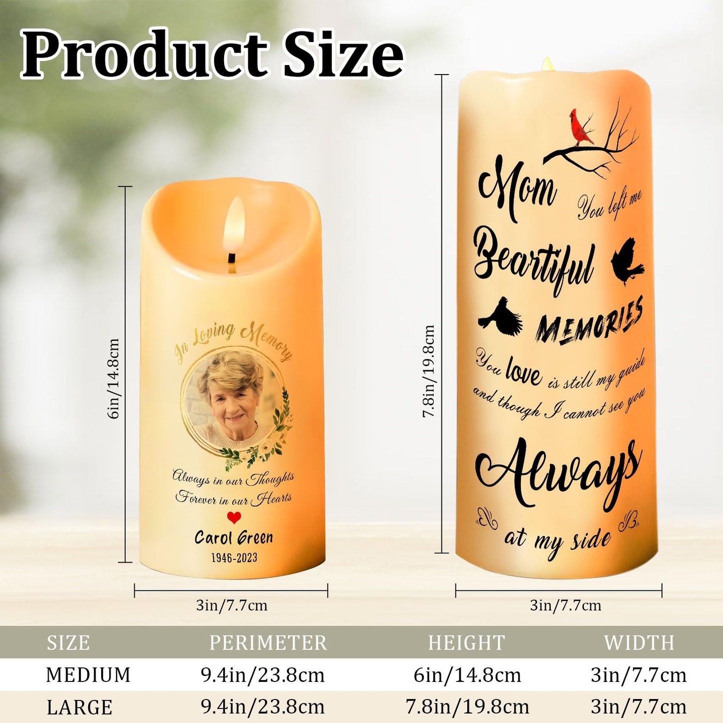 Personalized Photo 3D LED Candles Bereavement Gift Idea Custom Flameless Candles for Loss of Loved One Dad Mom Husband Wife Friend