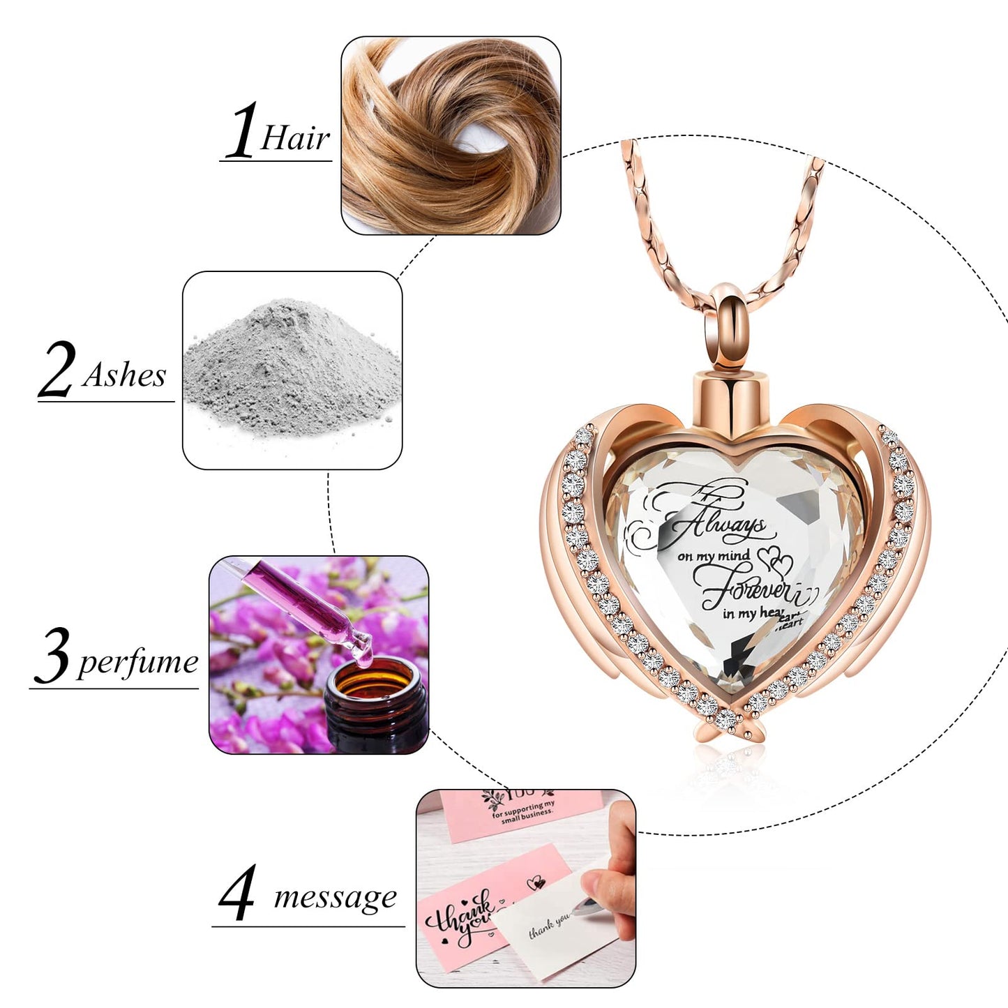 Imrsanl Cremation Jewelry for Ashes Pendant - Crystal Heart Urn Necklace with Mini Keepsake Urn Memorial Ash Jewelry