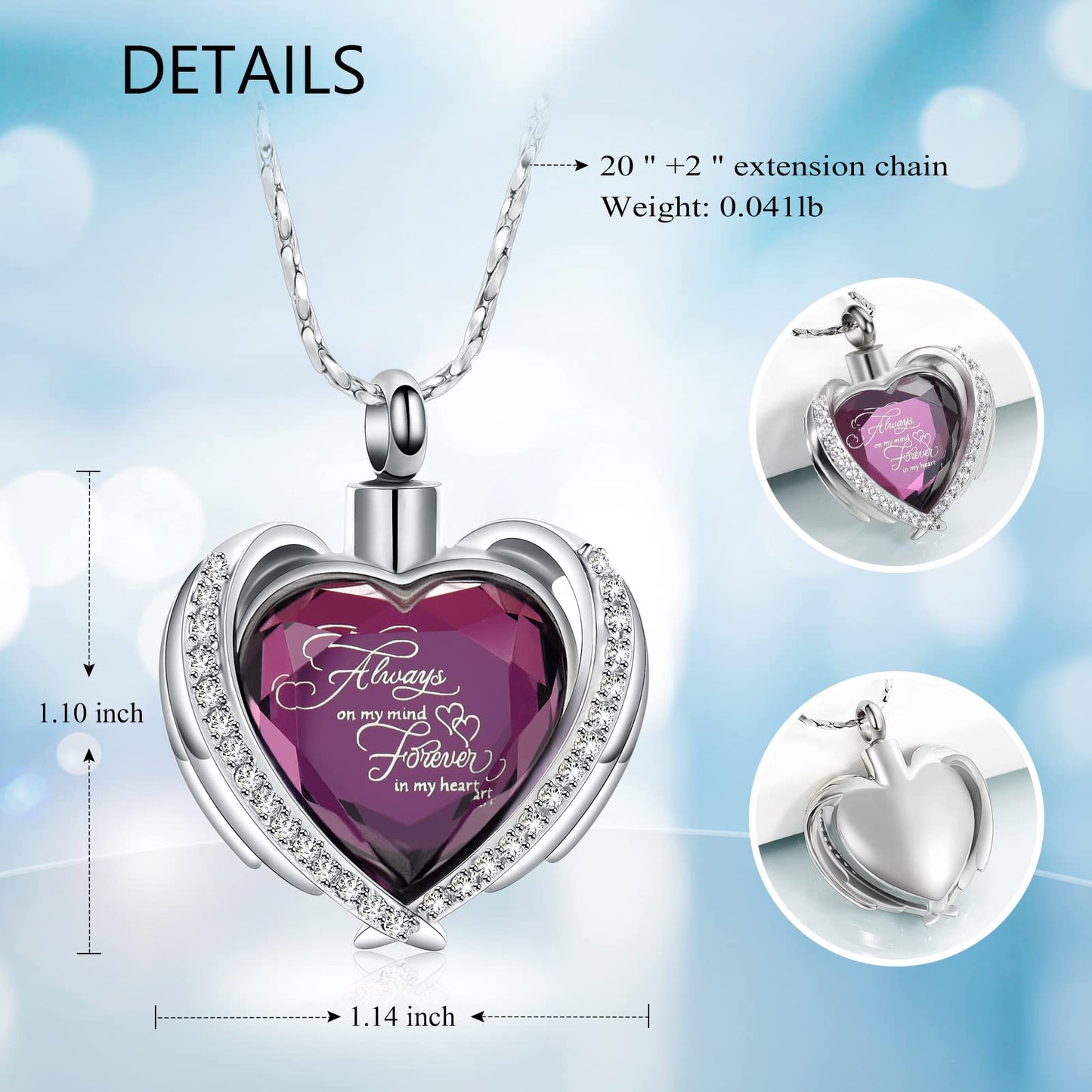 Imrsanl Cremation Jewelry for Ashes Pendant - Crystal Heart Urn Necklace with Mini Keepsake Urn Memorial Ash Jewelry