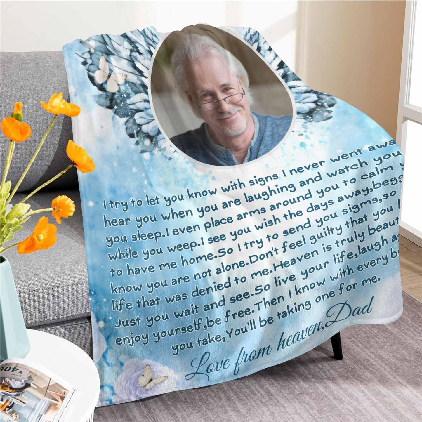 Custom Memorial Blanket with Photos for Loss of Loved One, Loving Memory Personalized Sympathy Blanket for Loss of Dad Mom Husband Wife Friend in Memory of Loved One Gifts, Made in USA