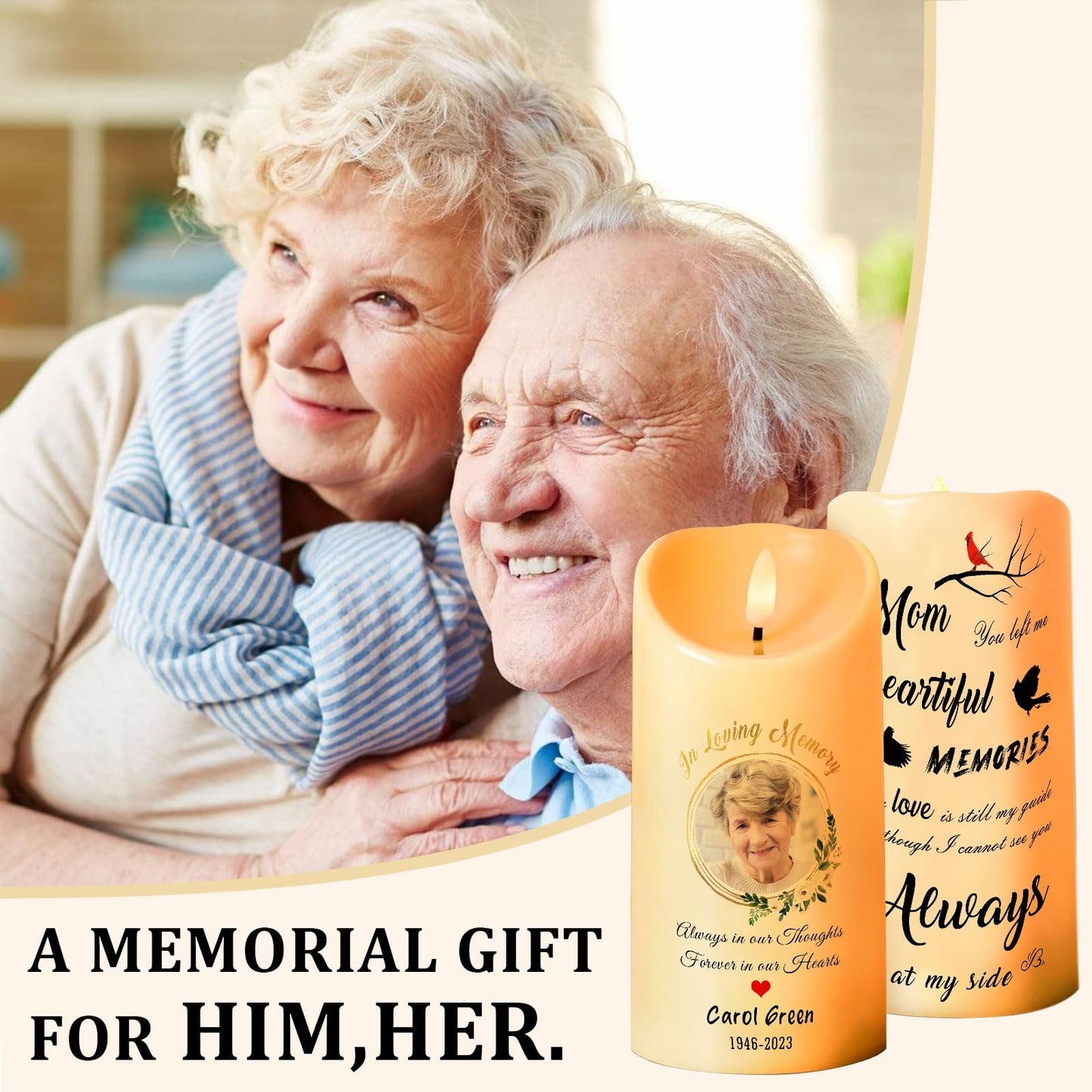 Personalized Photo 3D LED Candles Bereavement Gift Idea Custom Flameless Candles for Loss of Loved One Dad Mom Husband Wife Friend