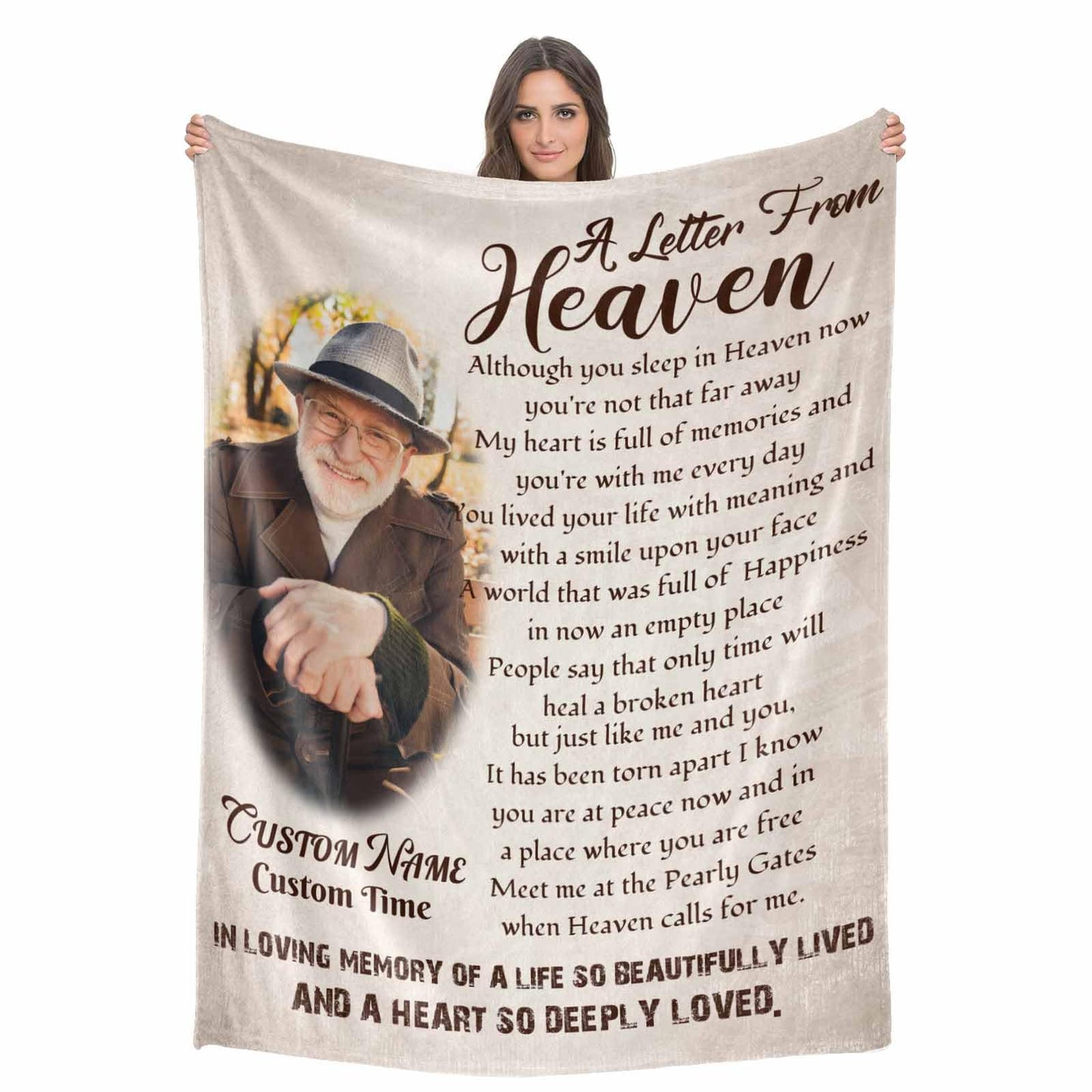 Custom Memorial Blanket with Photos for Loss of Loved One, Loving Memory Personalized Sympathy Blanket for Loss of Dad Mom Husband Wife Friend in Memory of Loved One Gifts, Made in USA