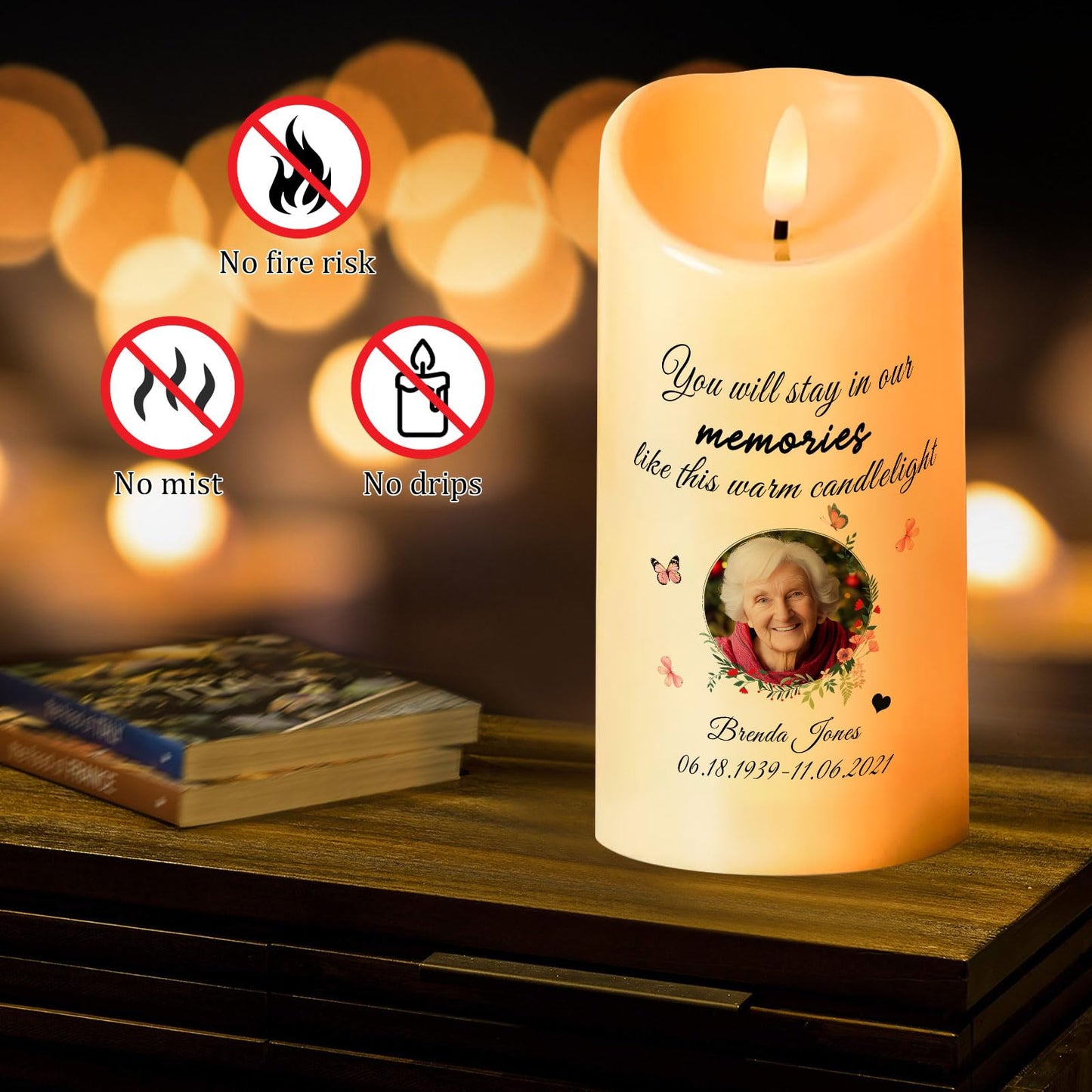 Personalized Photo 3D LED Candles Bereavement Gift Idea Custom Flameless Candles for Loss of Loved One Dad Mom Husband Wife Friend