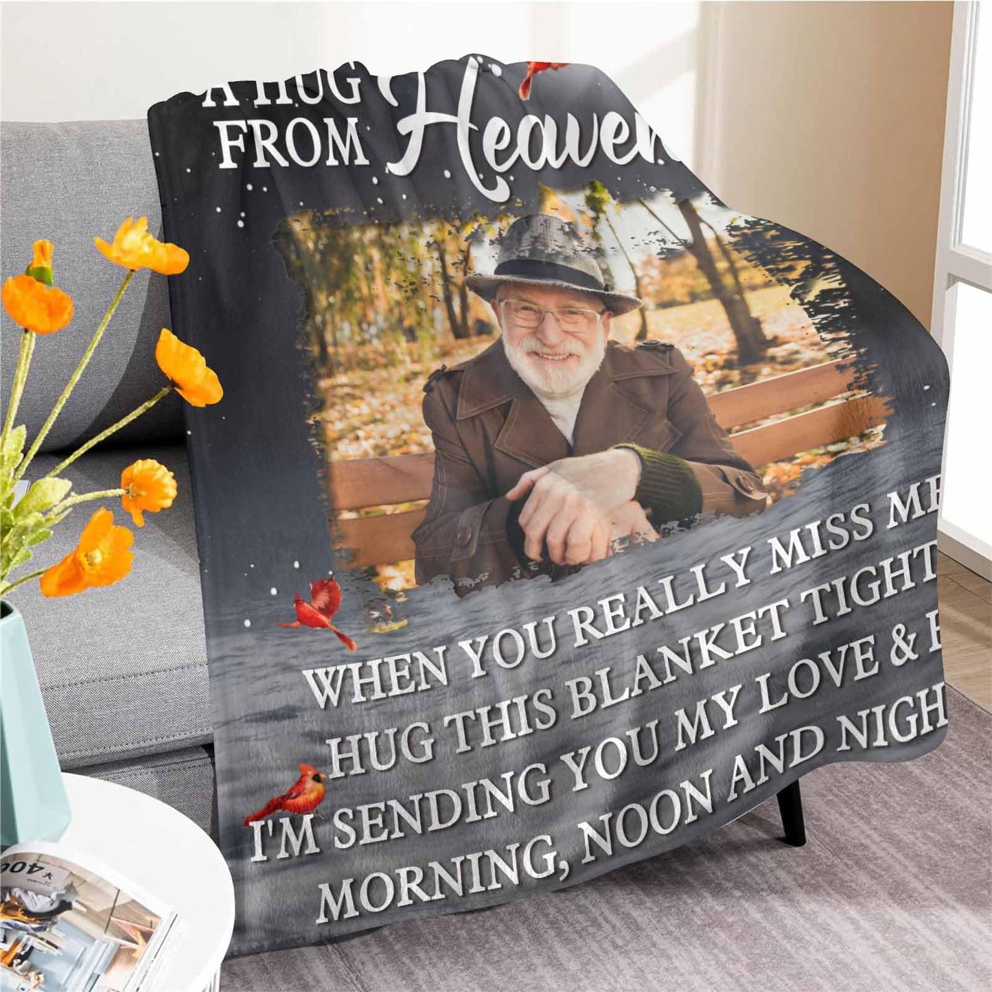 Custom Memorial Blanket with Photos for Loss of Loved One, Loving Memory Personalized Sympathy Blanket for Loss of Dad Mom Husband Wife Friend in Memory of Loved One Gifts, Made in USA
