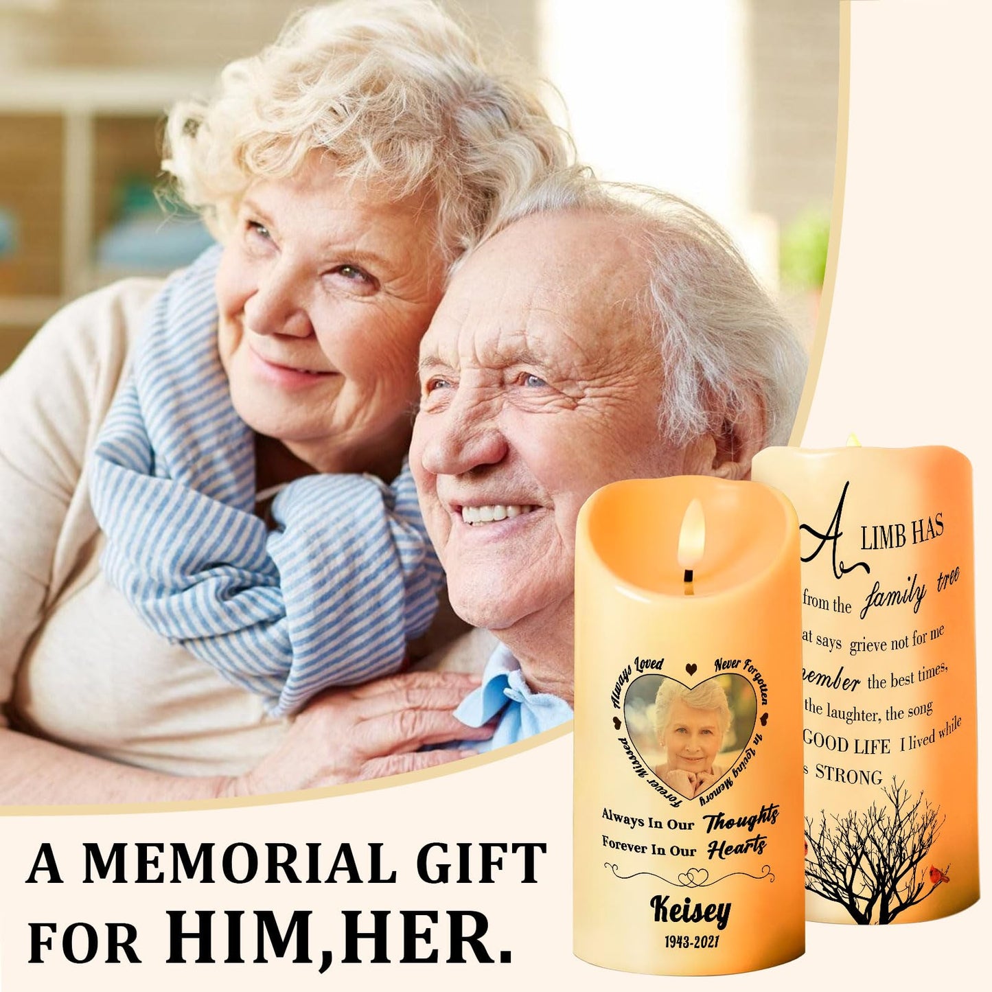 Personalized Photo 3D LED Candles Bereavement Gift Idea Custom Flameless Candles for Loss of Loved One Dad Mom Husband Wife Friend