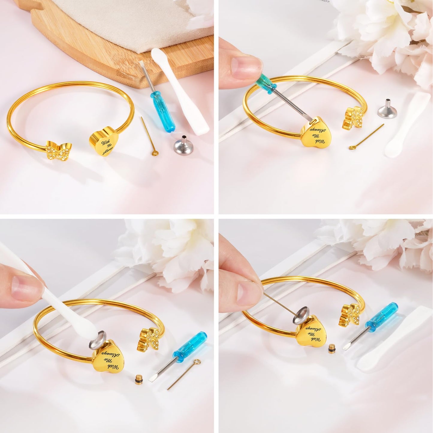 XIUDA Urn Bracelet for Human Ashes Butterfly Heart Ash Bracelet for Women Stainless Steel Openable Cuff Bangle Cremation Bracelet - Always in My Heart